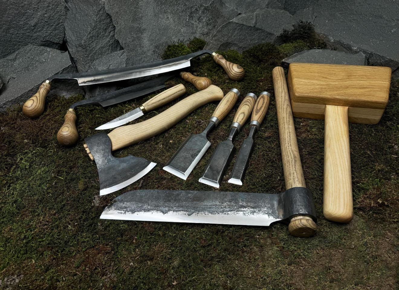 10 pieces pack Artisan Wood Carving Set – Axe, Mallet, Chisels  Knives for Spoon & Bowl Making - Image 2