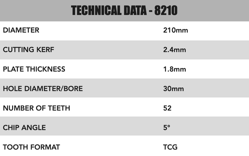 210mm x 30mm x 2.4mm 52 Tooth TCG Track Saw (Solid Surface) - 8210 - Image 4