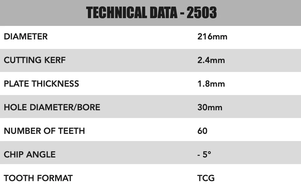 216mm x 30mm x 2.4mm 60T (TCG Neg Rake) Ali Blade - 2503 - Image 4