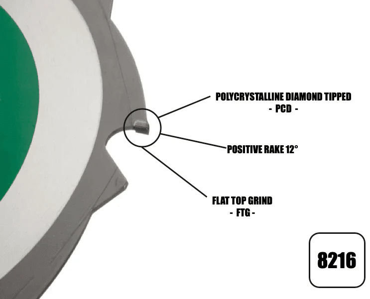 216mm x 30mm x 2.4mm 8 Tooth PCD Cement Fibre Board Blade 8216 - Image 3