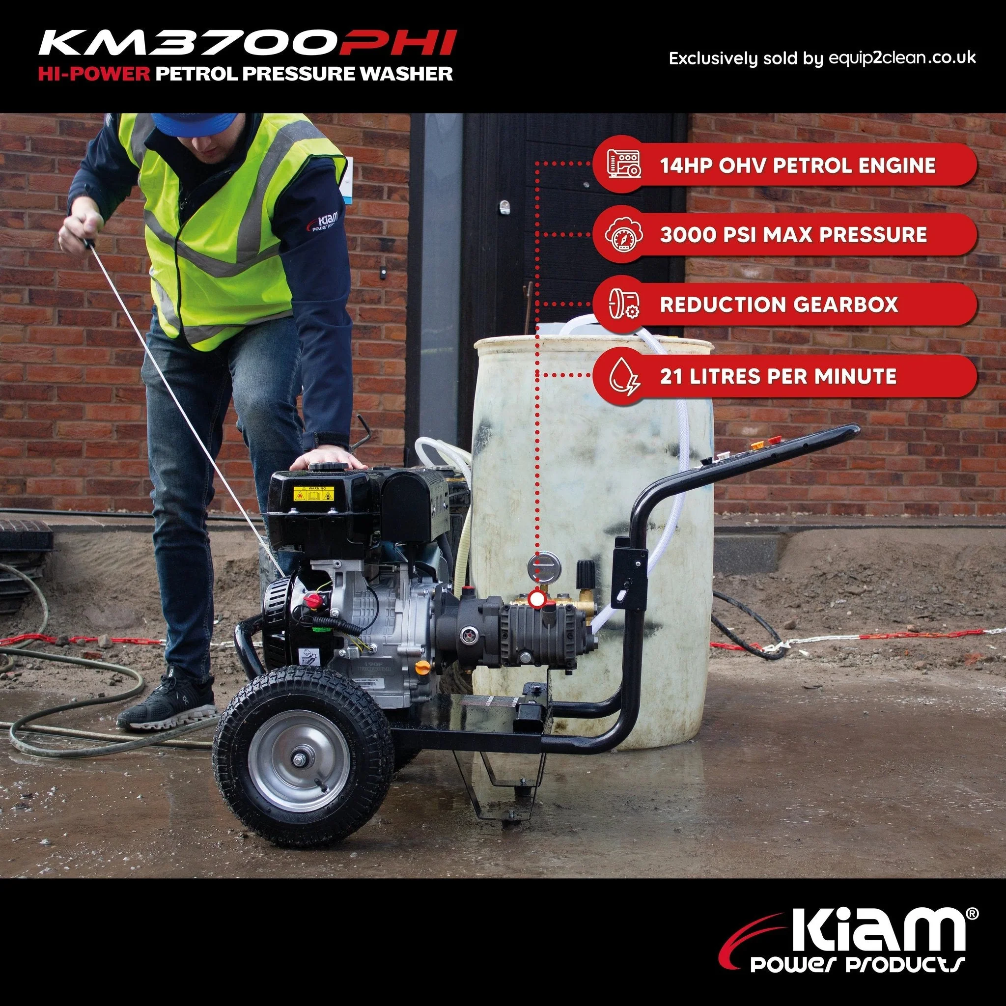 21LPM Petrol Pressure Washer – Kiam KM3700PHI HIFLOW | 14HP Jet Cleaner - Image 9