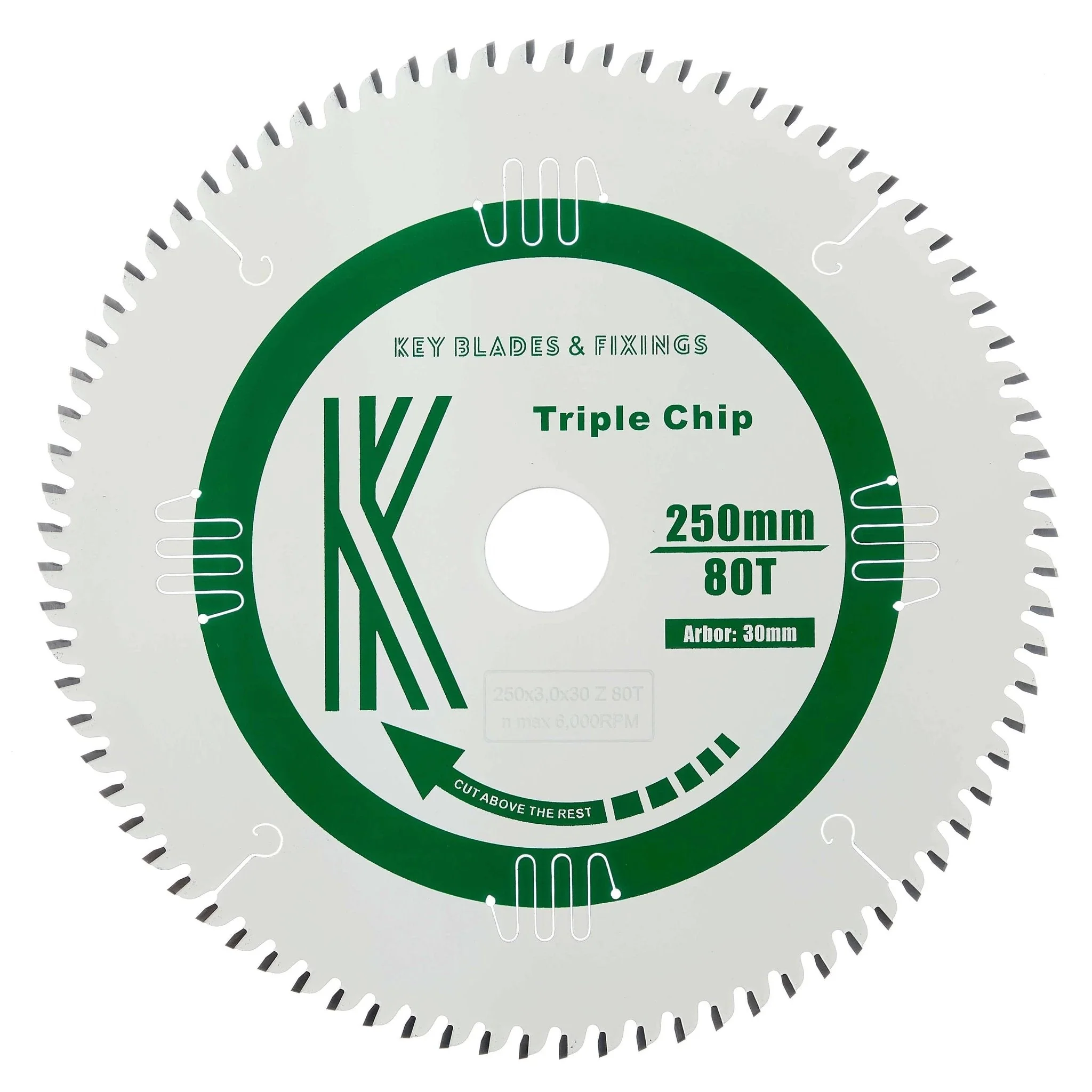 250mm x 30mm x3.0mm 80 Tooth Triple Chip Blade (MFC & Laminates) 8250 Circular Saw Blade