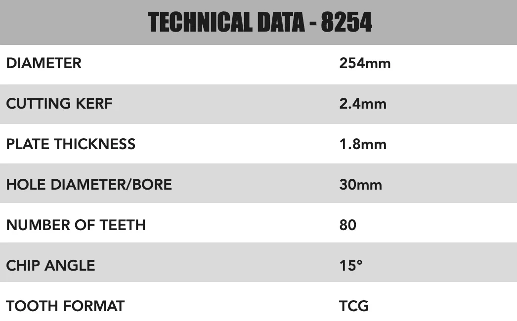 254mm x 30mm x 2.4mm 80 Tooth Triple Chip (MFC & Laminates) 8254 Circular Saw Blade - Image 4
