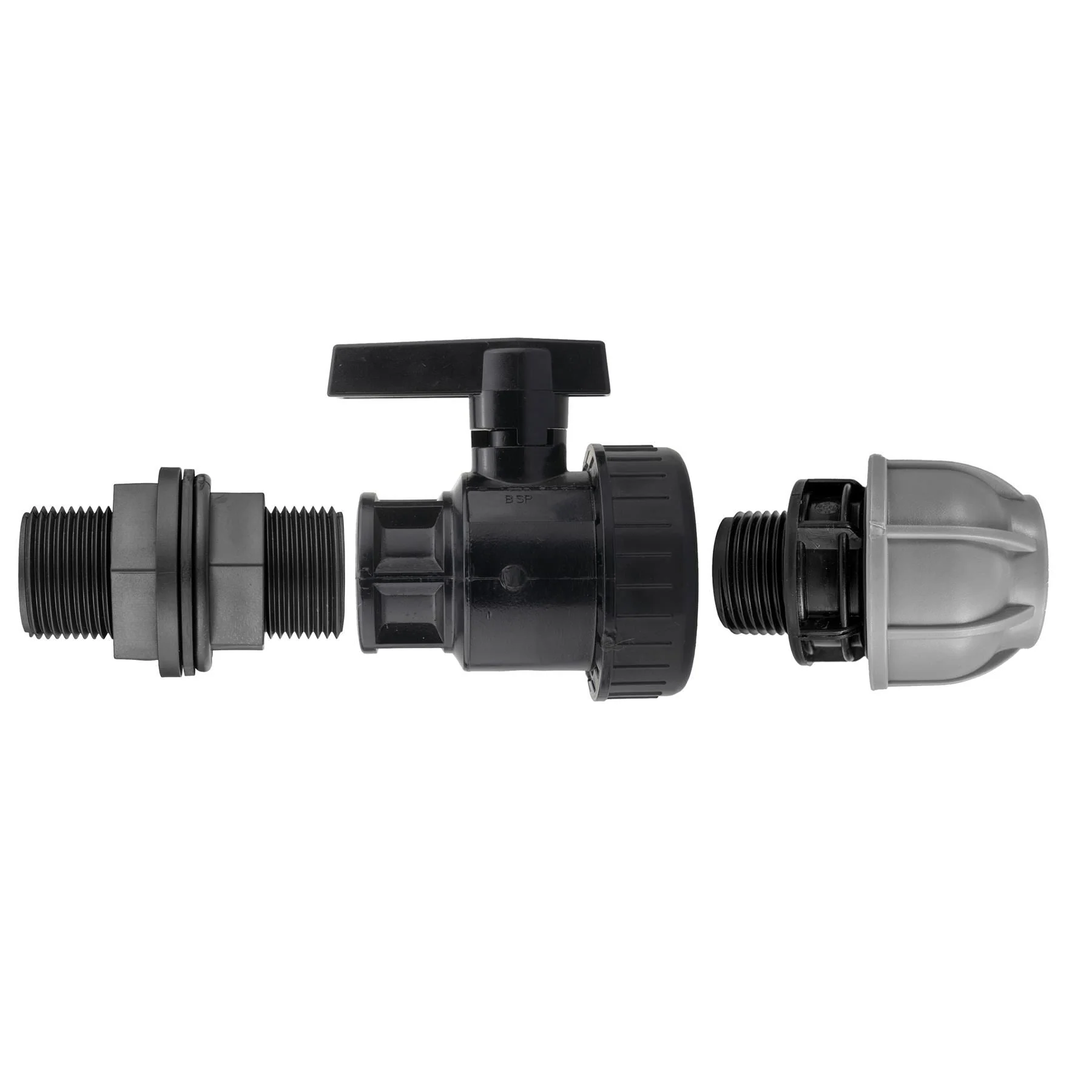 ¾” BSP Water Butt Fitting with Full Flow PP Valve and 25mm MDPE Fitting