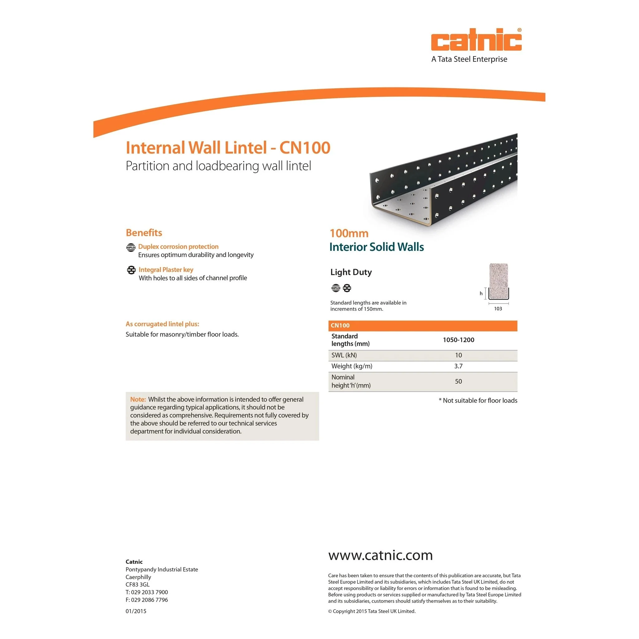 Catnic 100mm CN100 Light Duty Internal Solid Wall Lintel - Image 4