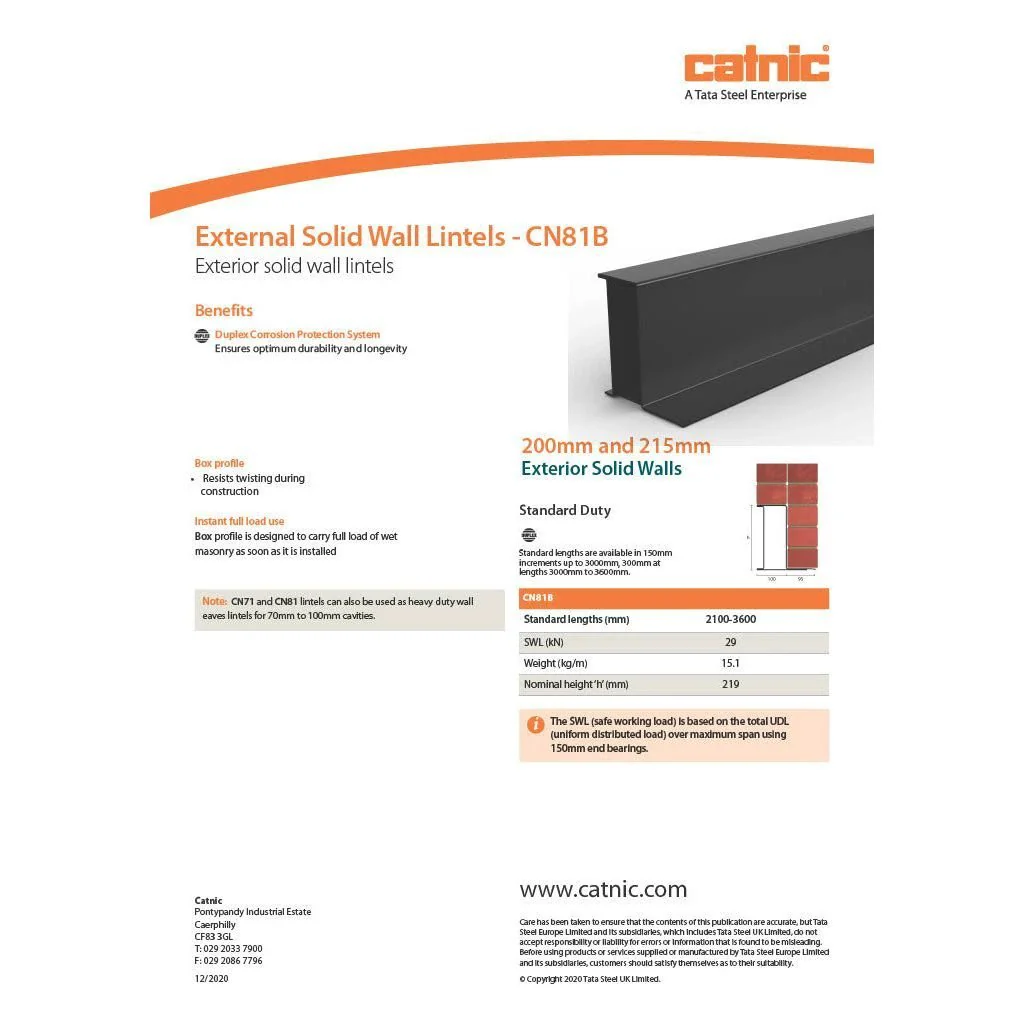 Catnic CN81B Steel Box Lintel External Solid Wall - Image 4