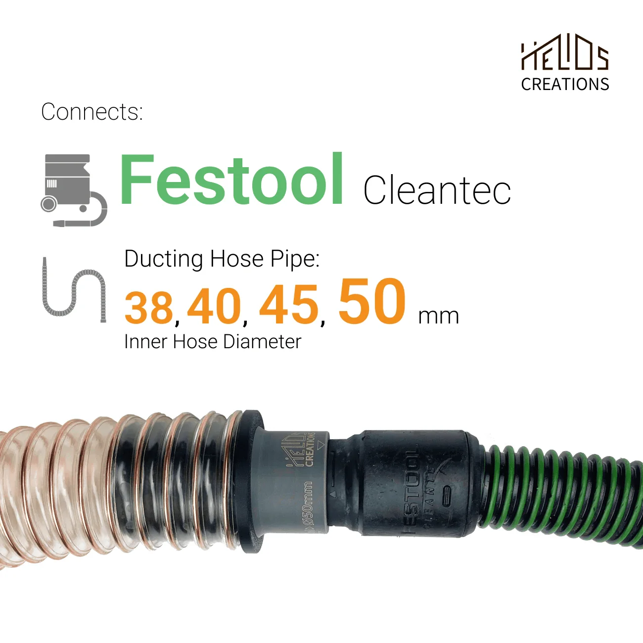 Festool Extractor to Ducting Hose Pipe Connector. Sizes: 38, 40, 45, 50, 63 mm - Image 2