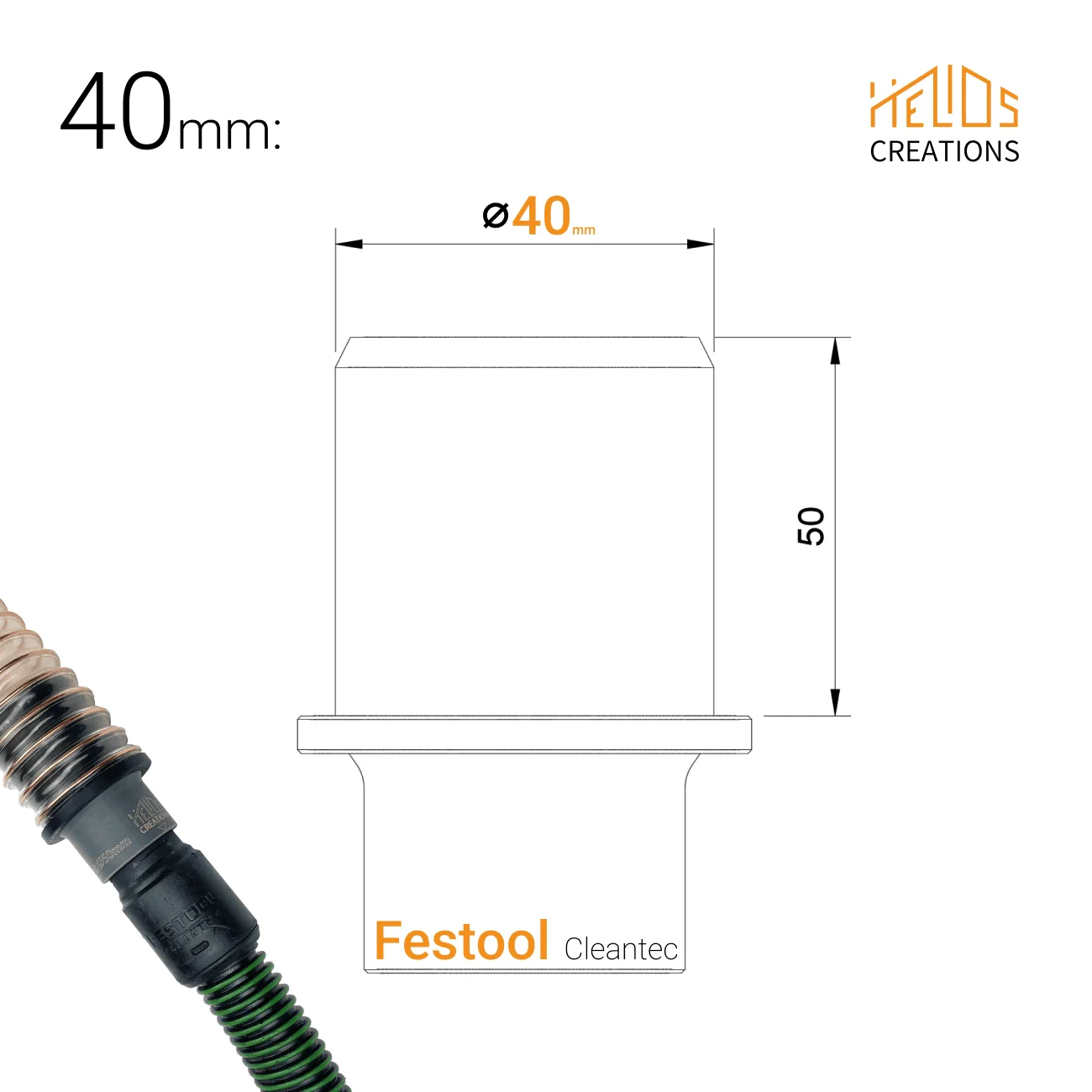 Festool Extractor to Ducting Hose Pipe Connector. Sizes: 38, 40, 45, 50, 63 mm - Image 6