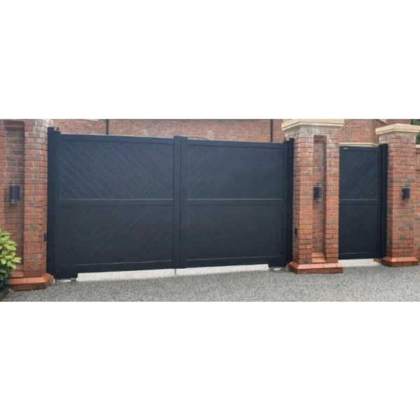 Flat Top Metal Double Driveway Gate with Diagonal Infill - Image 4