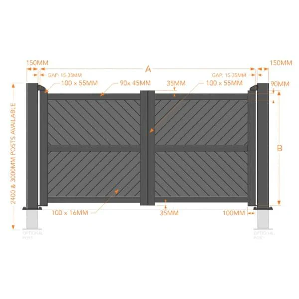 Flat Top Metal Double Driveway Gate with Diagonal Infill - Image 5