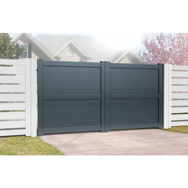Flat Top Metal Double Driveway Gate with Horizontal Infill - Image 2