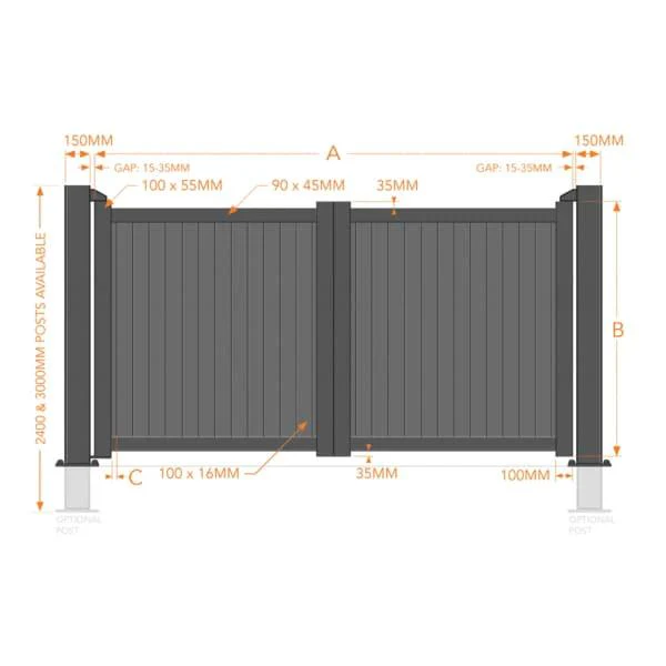 Flat Top Metal Double Driveway Gate with Vertical Infill - Image 4