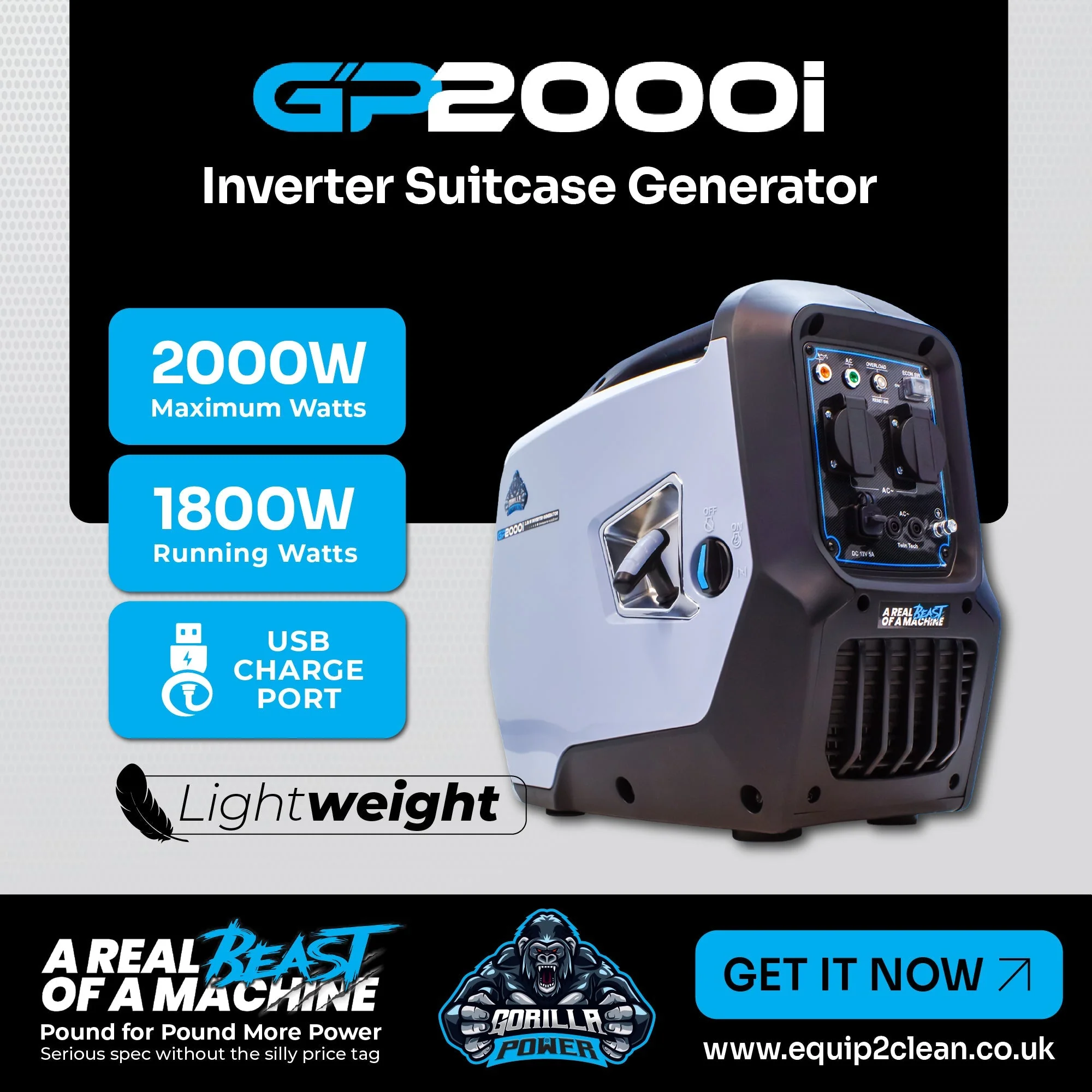 Gorilla Power 2000W Inverter Suitcase Generator - GP2000i  – Ultra-Portable & Fuel Efficient - Image 2