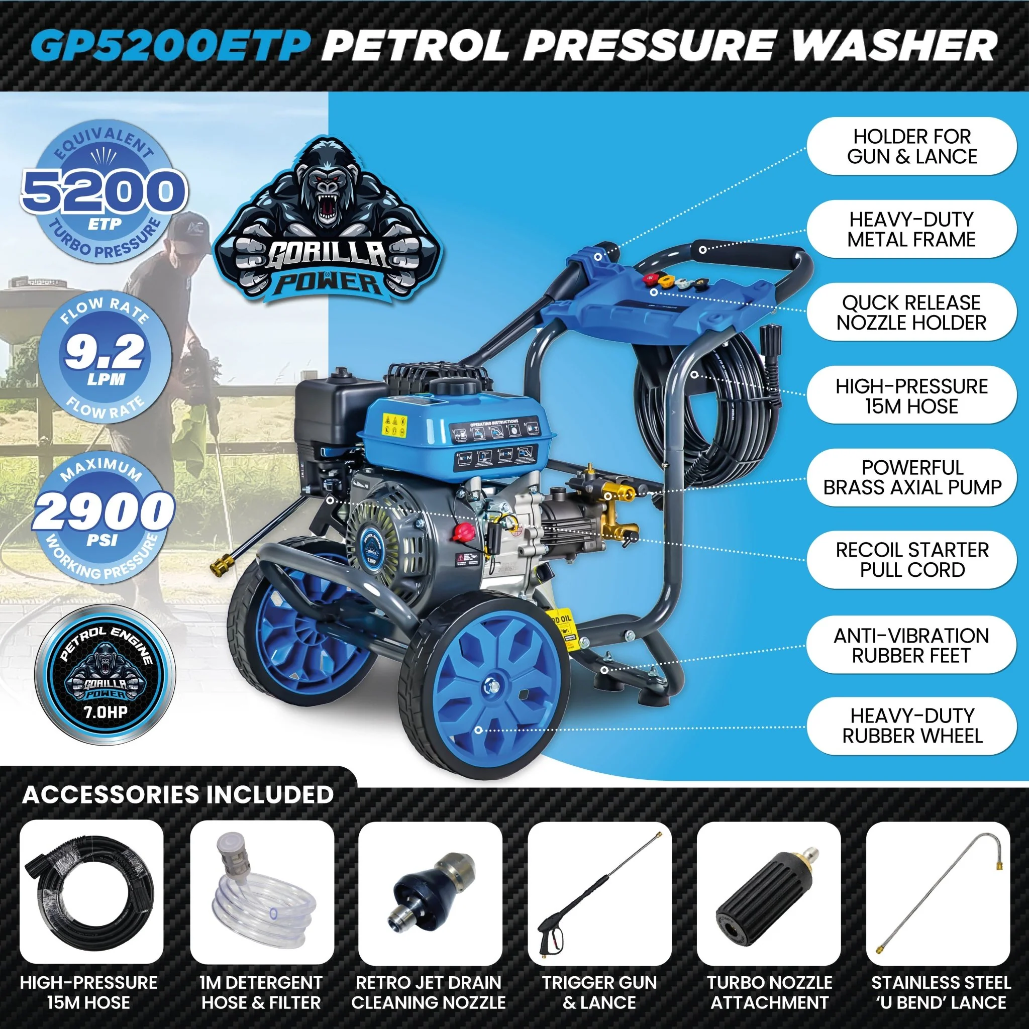 Gorilla Power GP5200ETP Petrol pressure Washer - Image 2