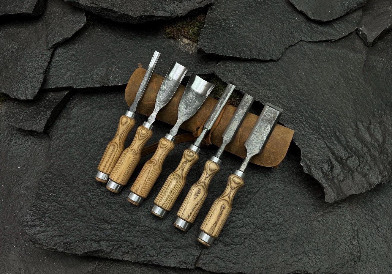 Hand-Forged 52100 Steel Chisel Set | Wood Carving Gouges & Leather Roll - Image 2