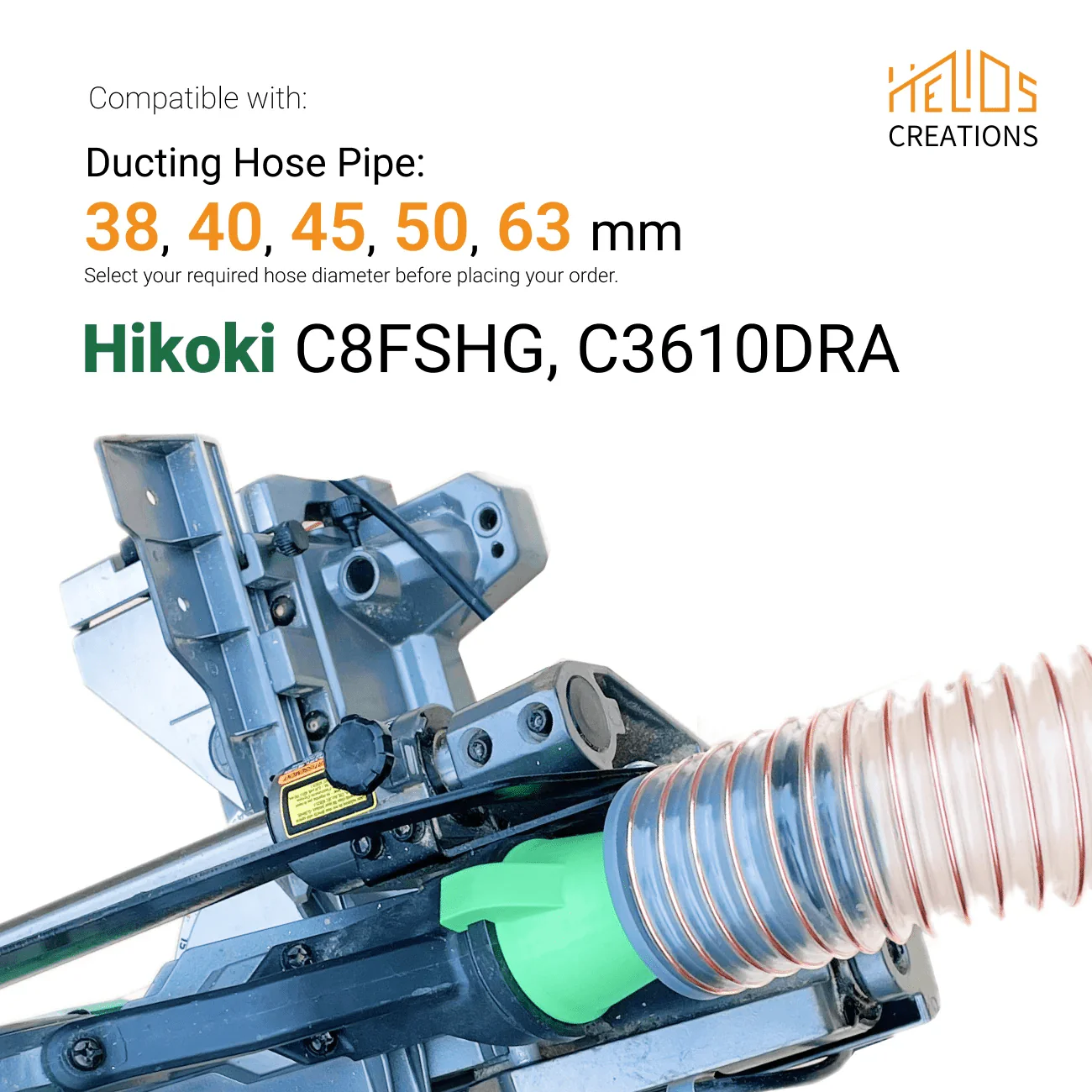 Hose Adapter for Hikoki C3610DRA & C8FSHG Mitre Chop Saw to 38, 40, 45, 50, 63 mm Hose Pipe - Image 2