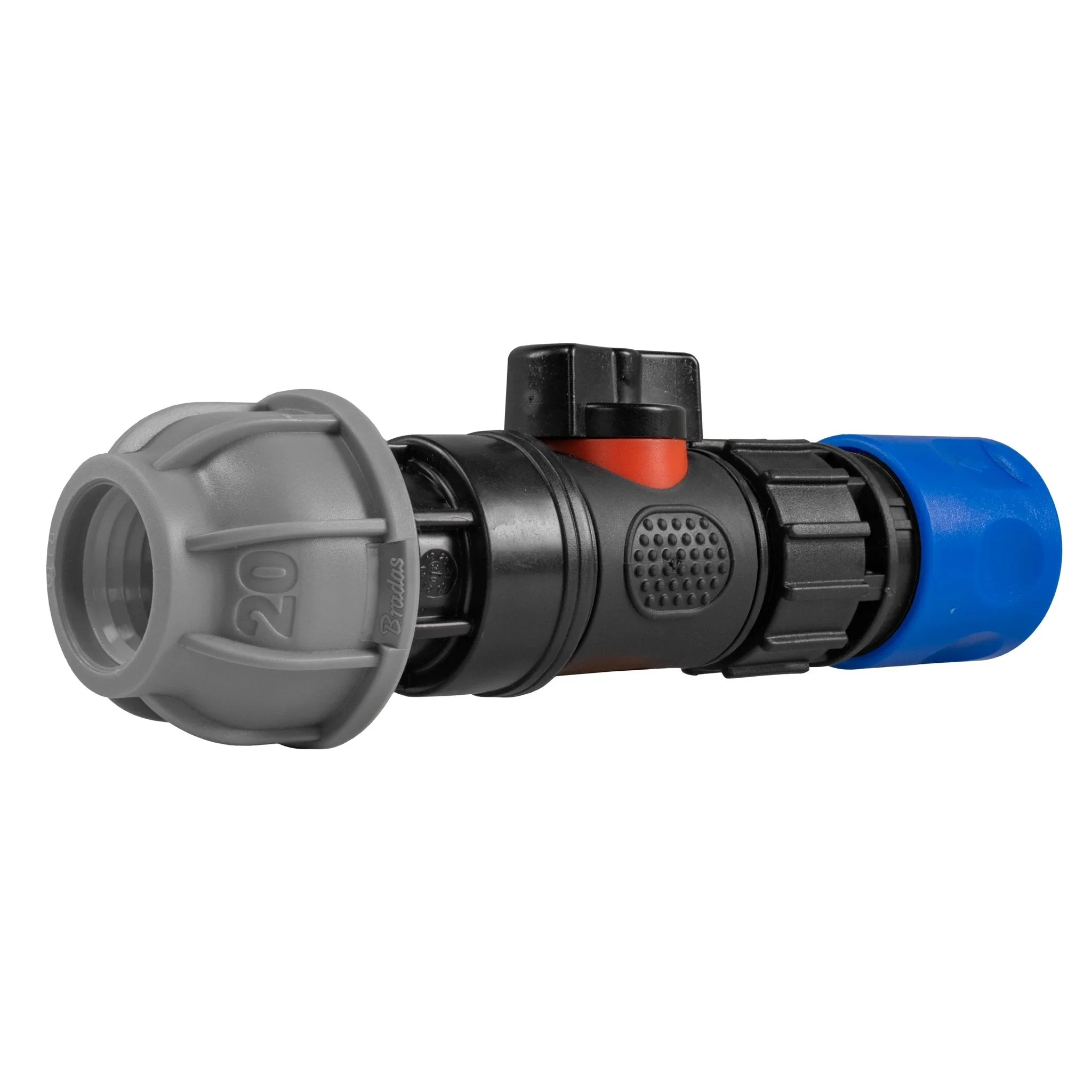 Hose Connector Blue with In-Line BSPM Valve and 20mm MDPE Straight - Image 3