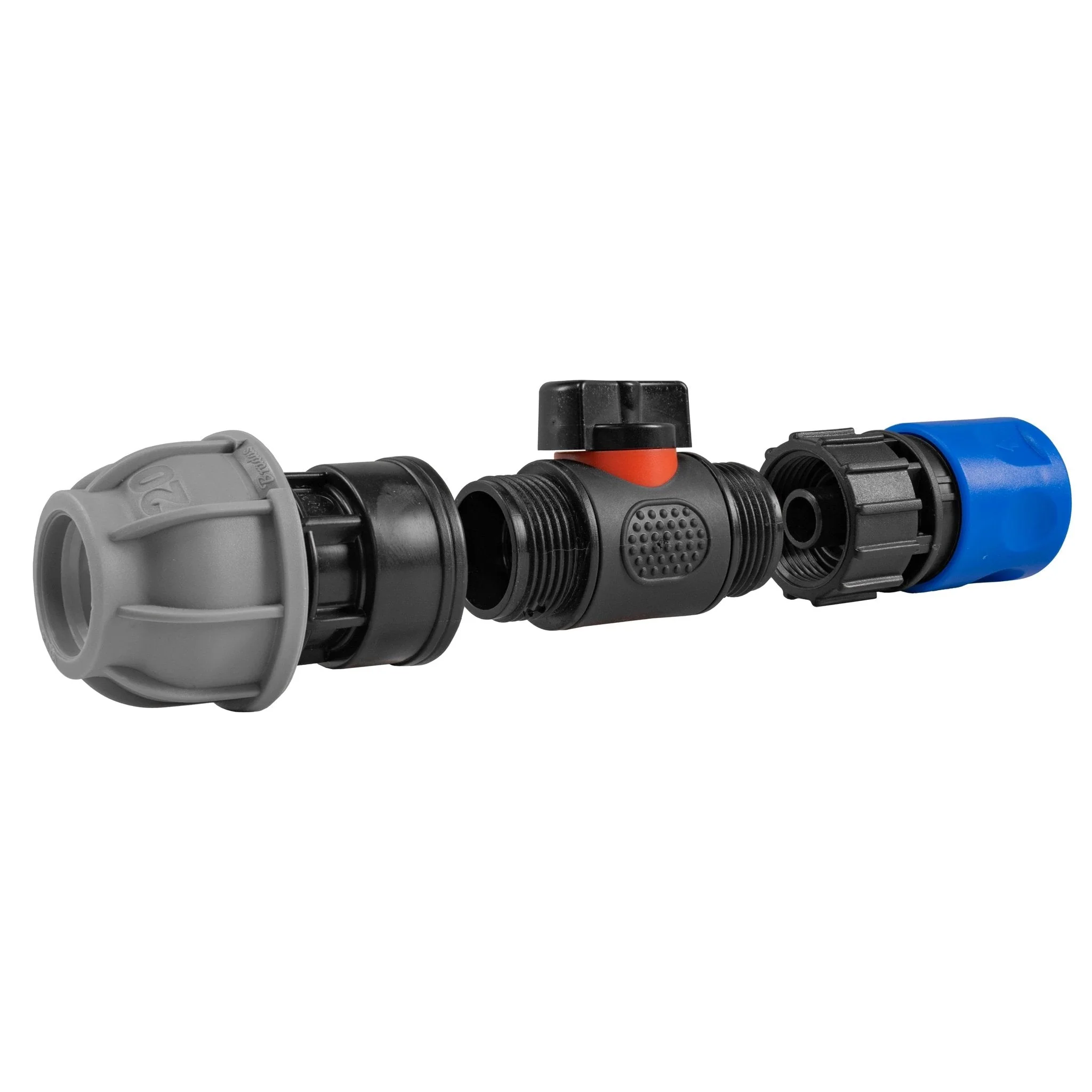 Hose Connector Blue with In-Line BSPM Valve and 20mm MDPE Straight - Image 6