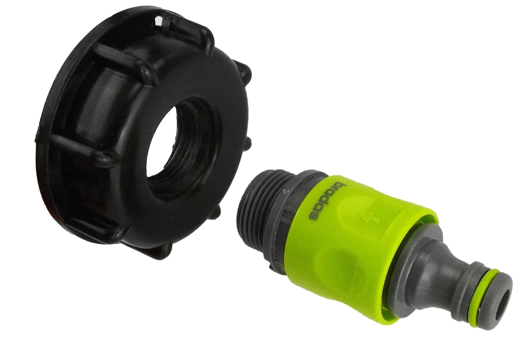 IBC 2” S60X6 Cap with ¾” BSP Threaded Hose Connector and Double Male Lime - Image 2