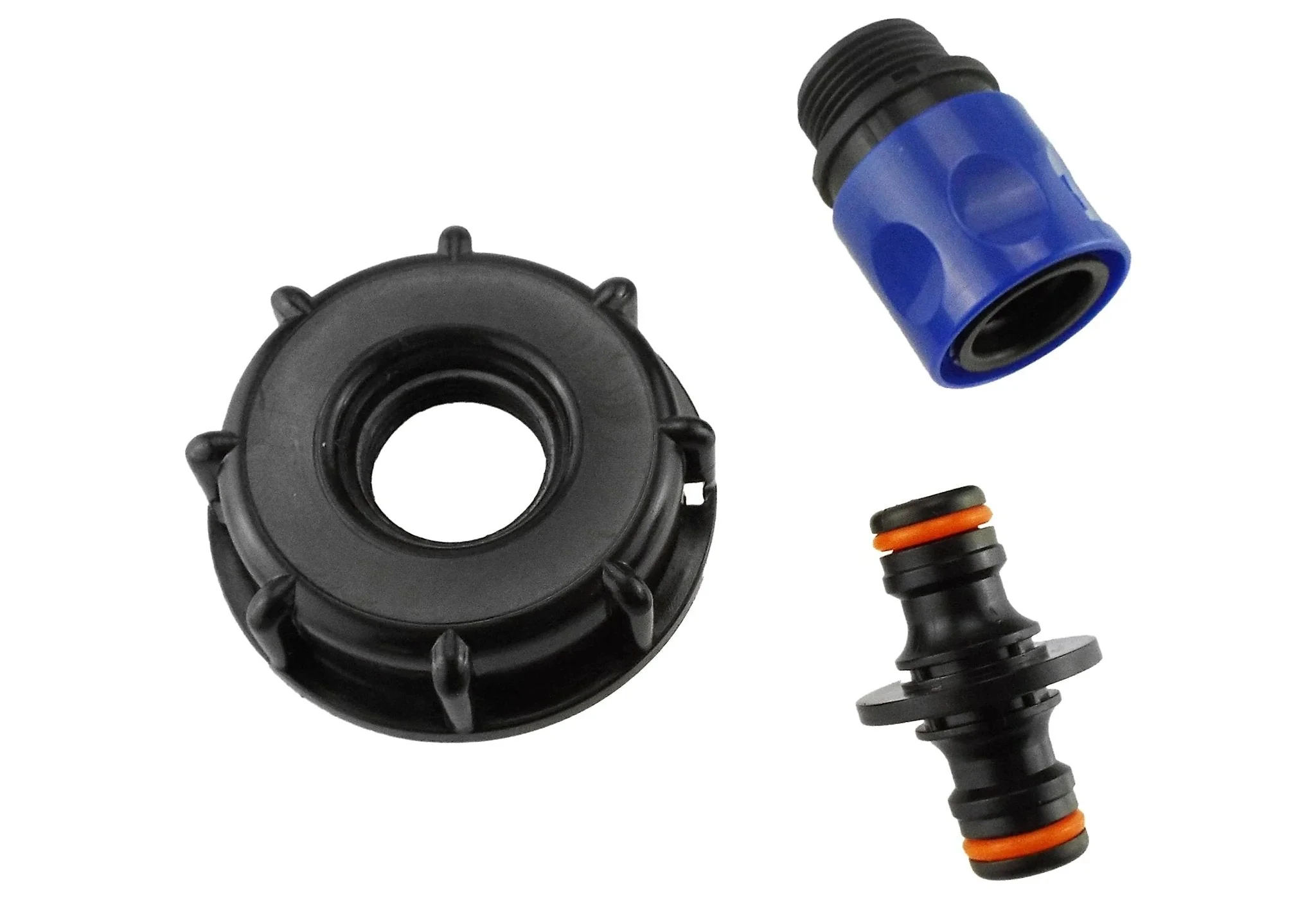IBC 2” S60X6 Cap with ¾” BSP Threaded Hose Connector Blue and Double Male - Image 6