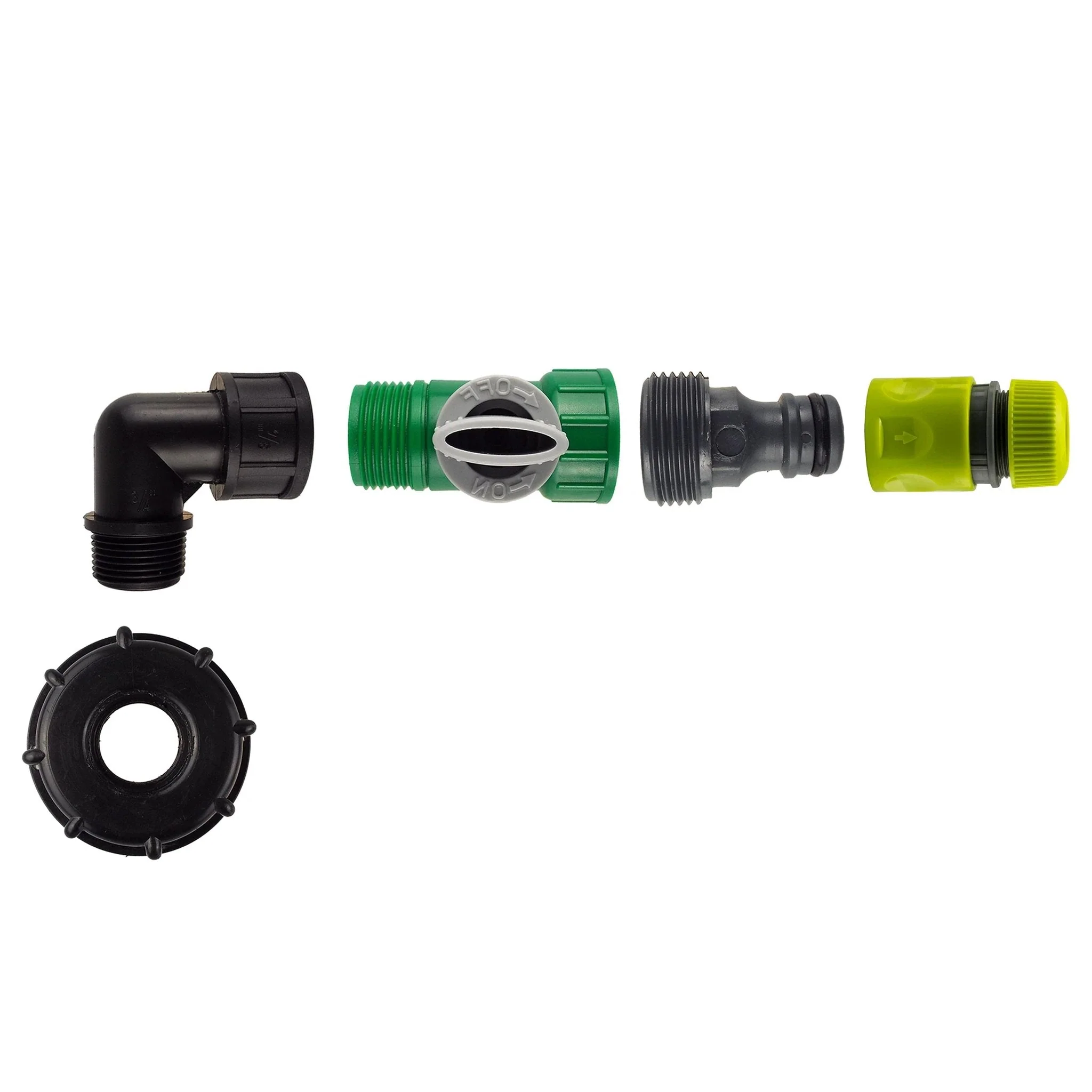 IBC 2” S60X6 Cap with Elbow Fitting, Quick Connector, Valve and Hose Connector - Image 2