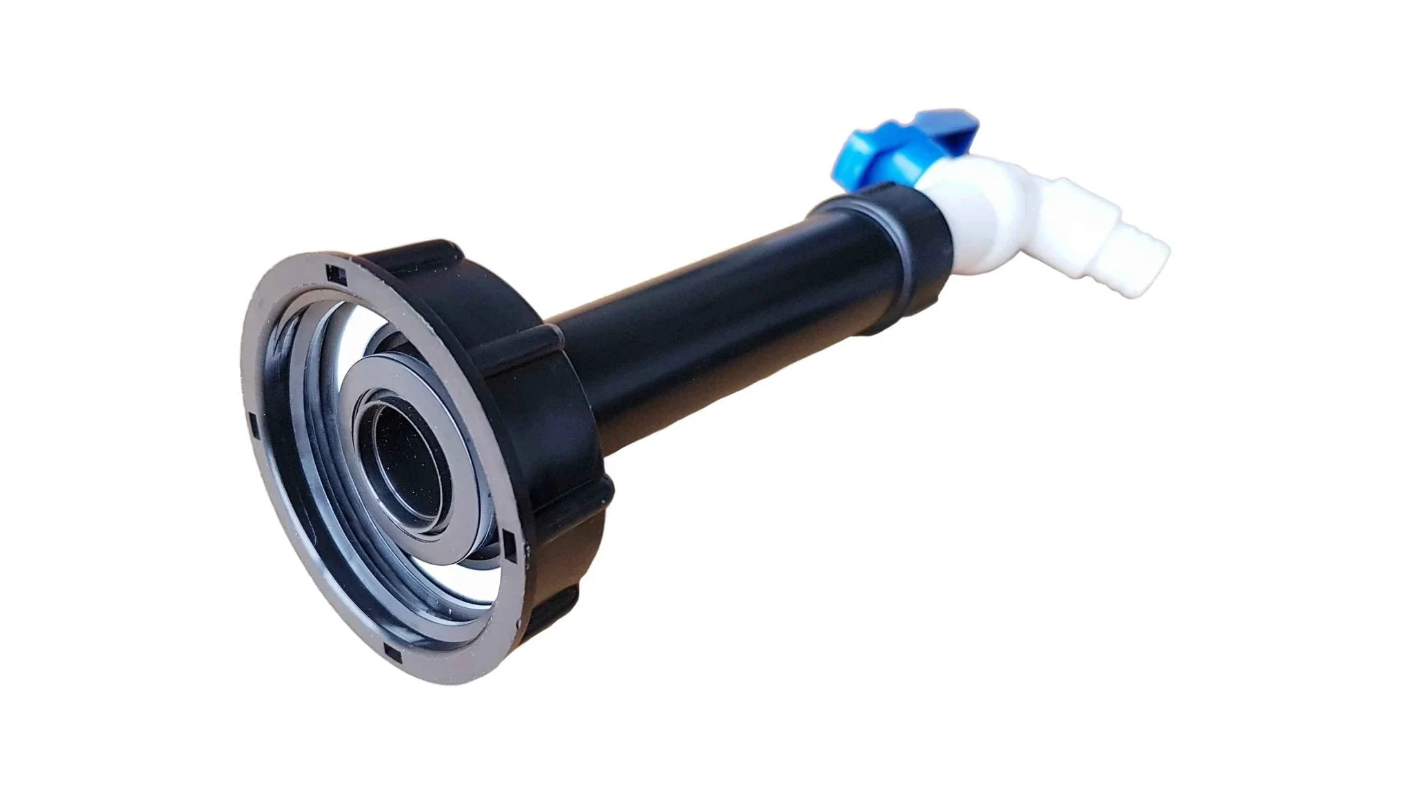 IBC 2” S60X6 Cap with Filter Extension and White Blue Plastic Tap - Image 4