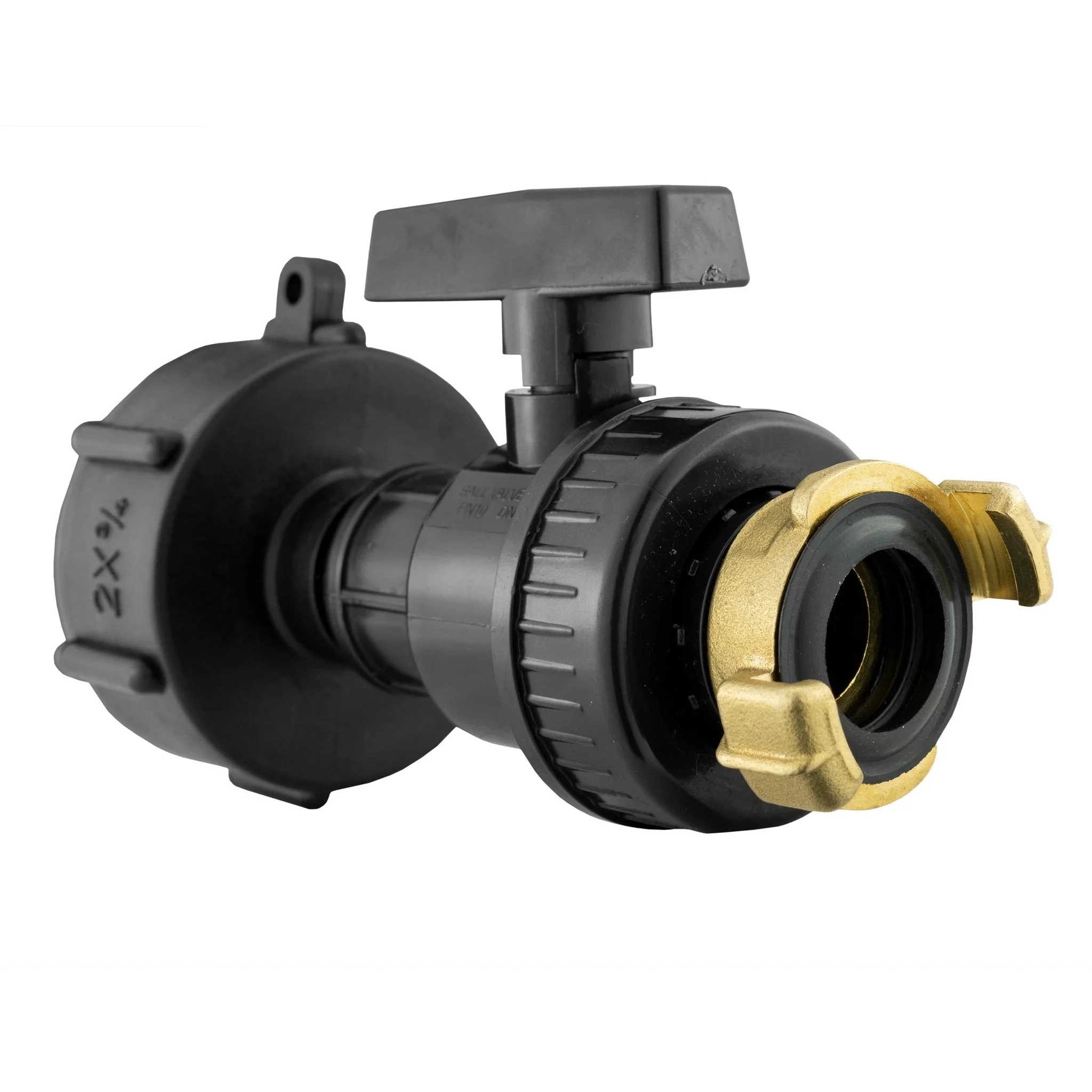 IBC 2” S60X6 Cap with Large Plastic Valve and Geka Type Fitting - Image 2