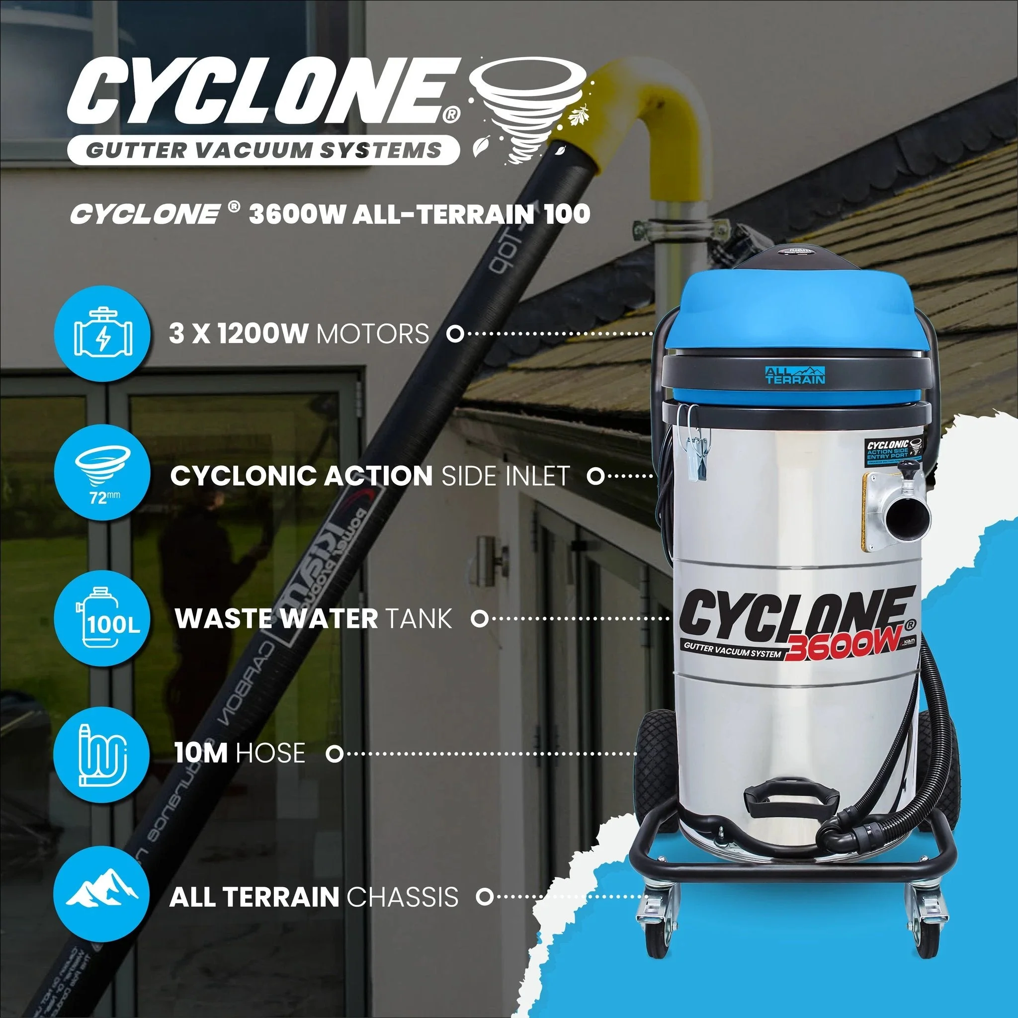 Kiam CYCLONE® All Terrain Gutter Vacuum System 3600W 100L Stainless Steel - Image 2