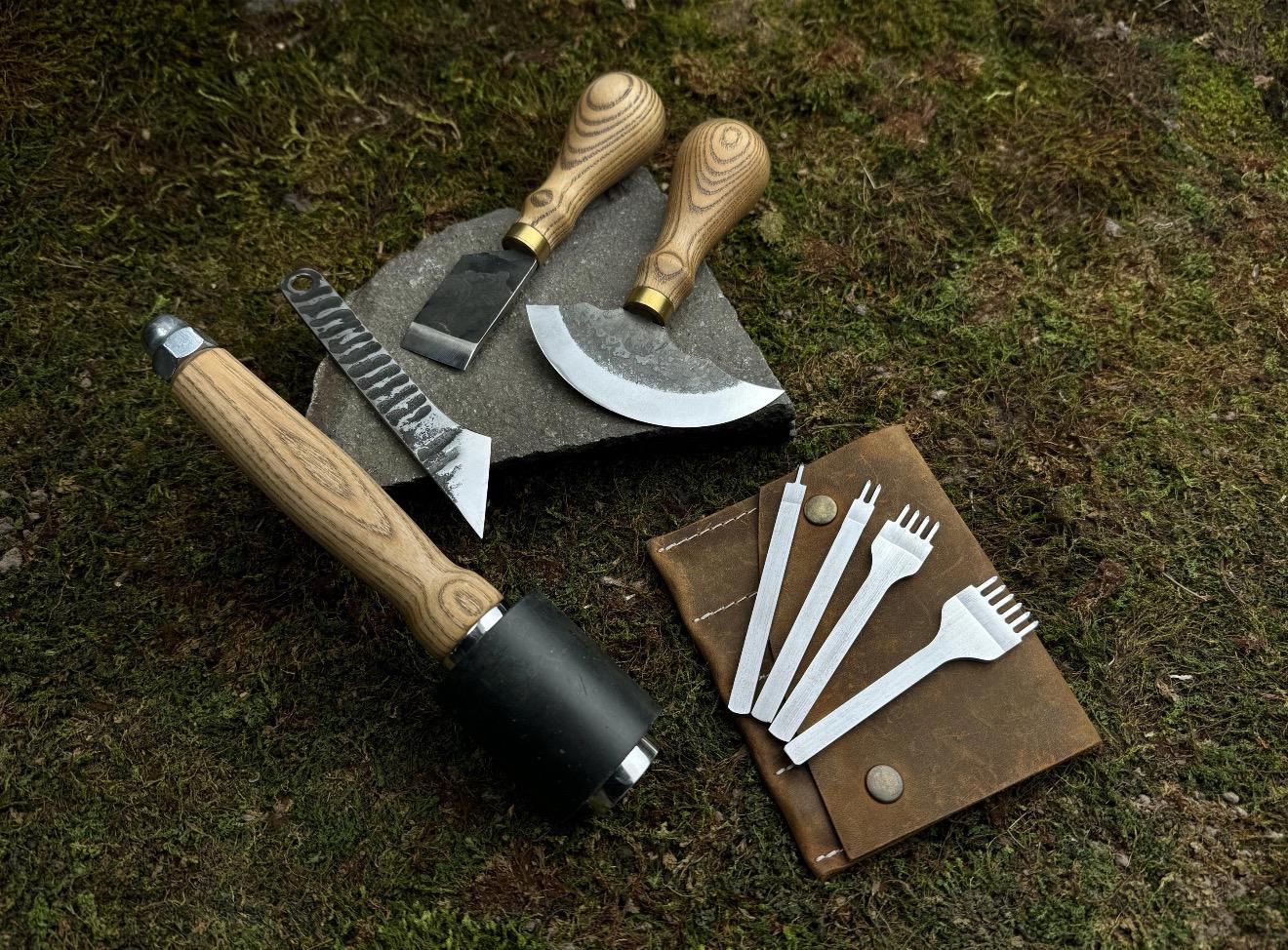Leather Craft Tool Set – Half Moon Knife, Beveler & Stitching Chisels - Image 2