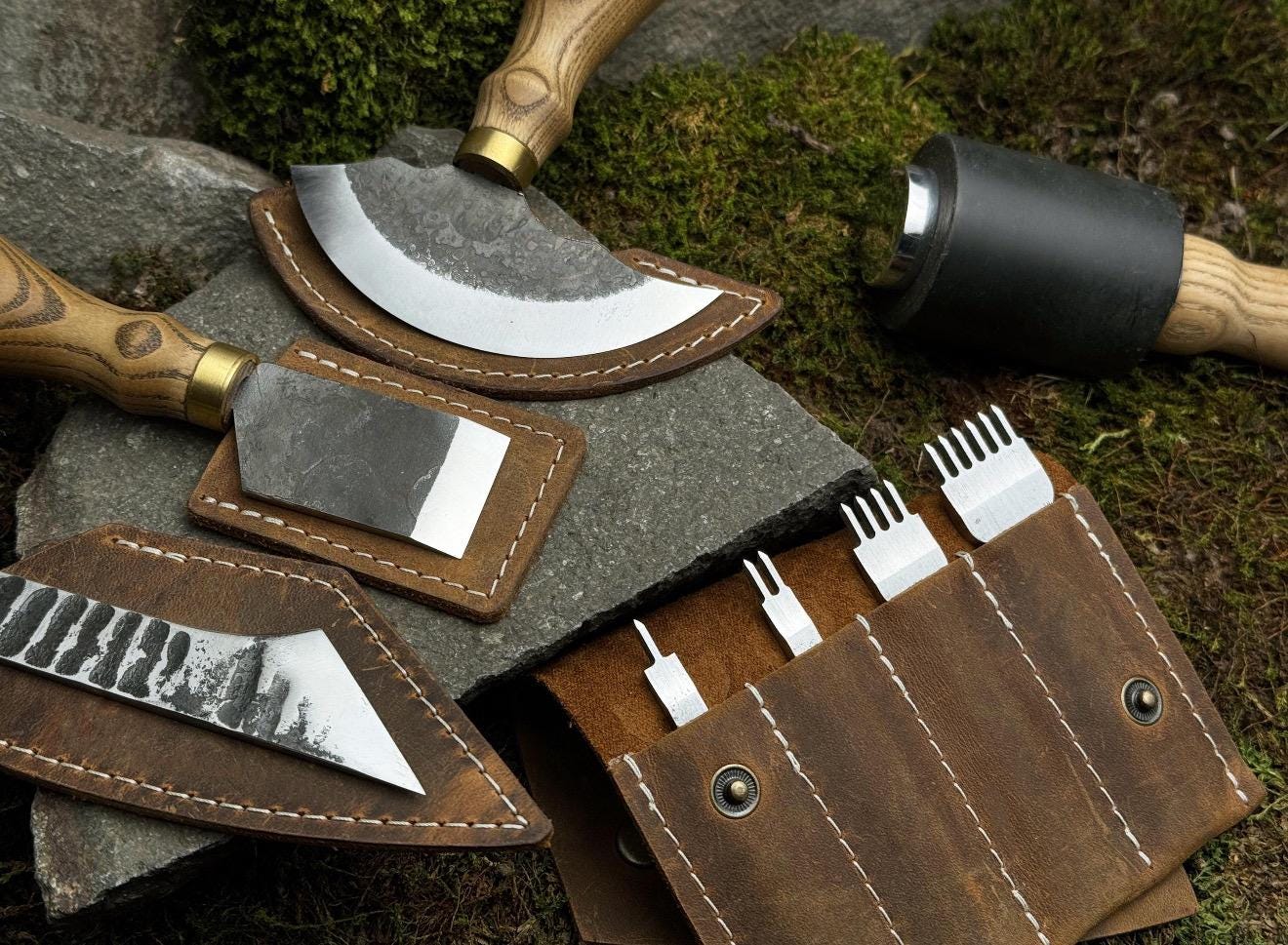 Leather Craft Tool Set – Half Moon Knife, Beveler & Stitching Chisels - Image 4