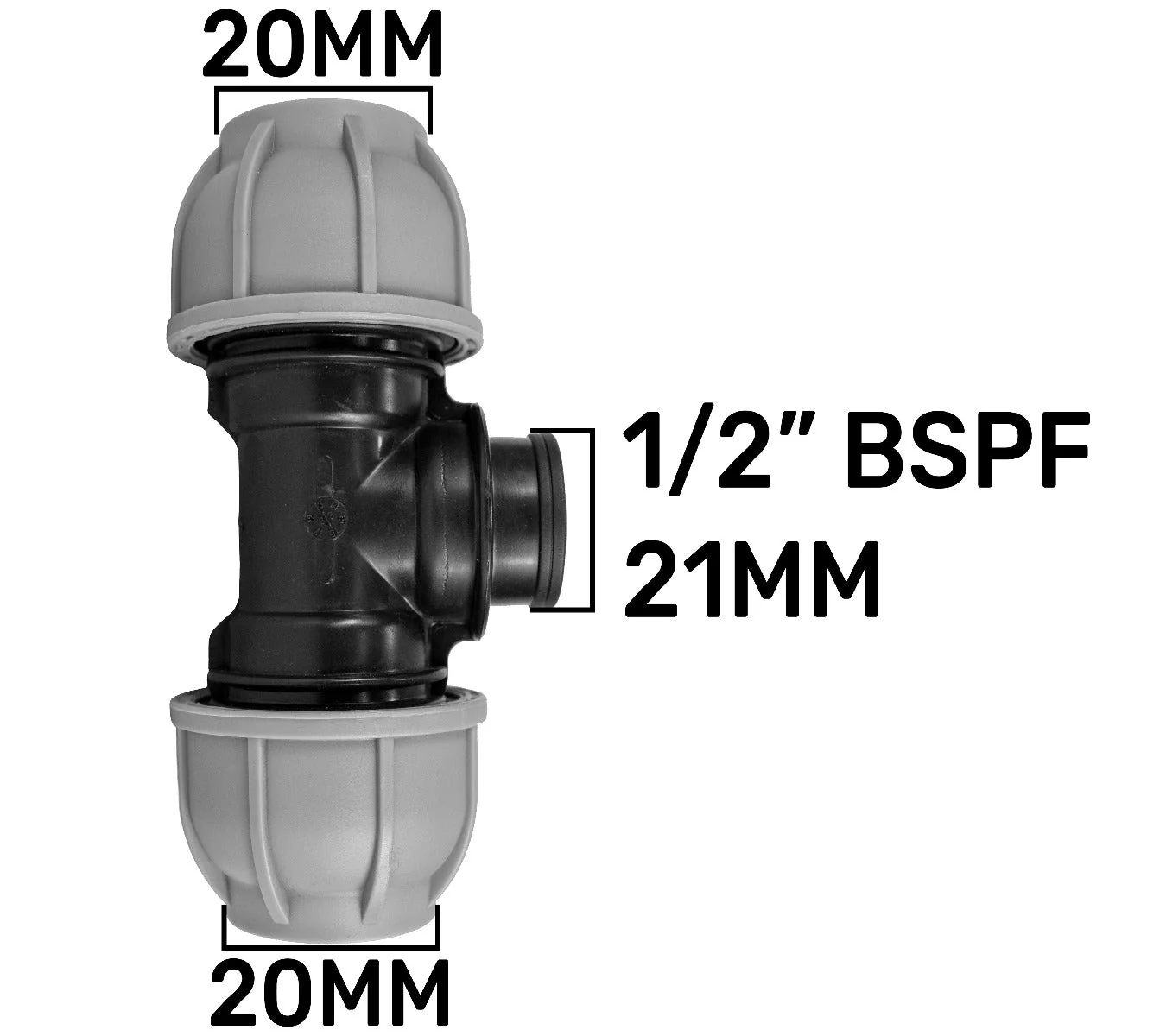 MDPE Tee 20mm and Nylon Garden Tap with Barb Outlet - Image 2