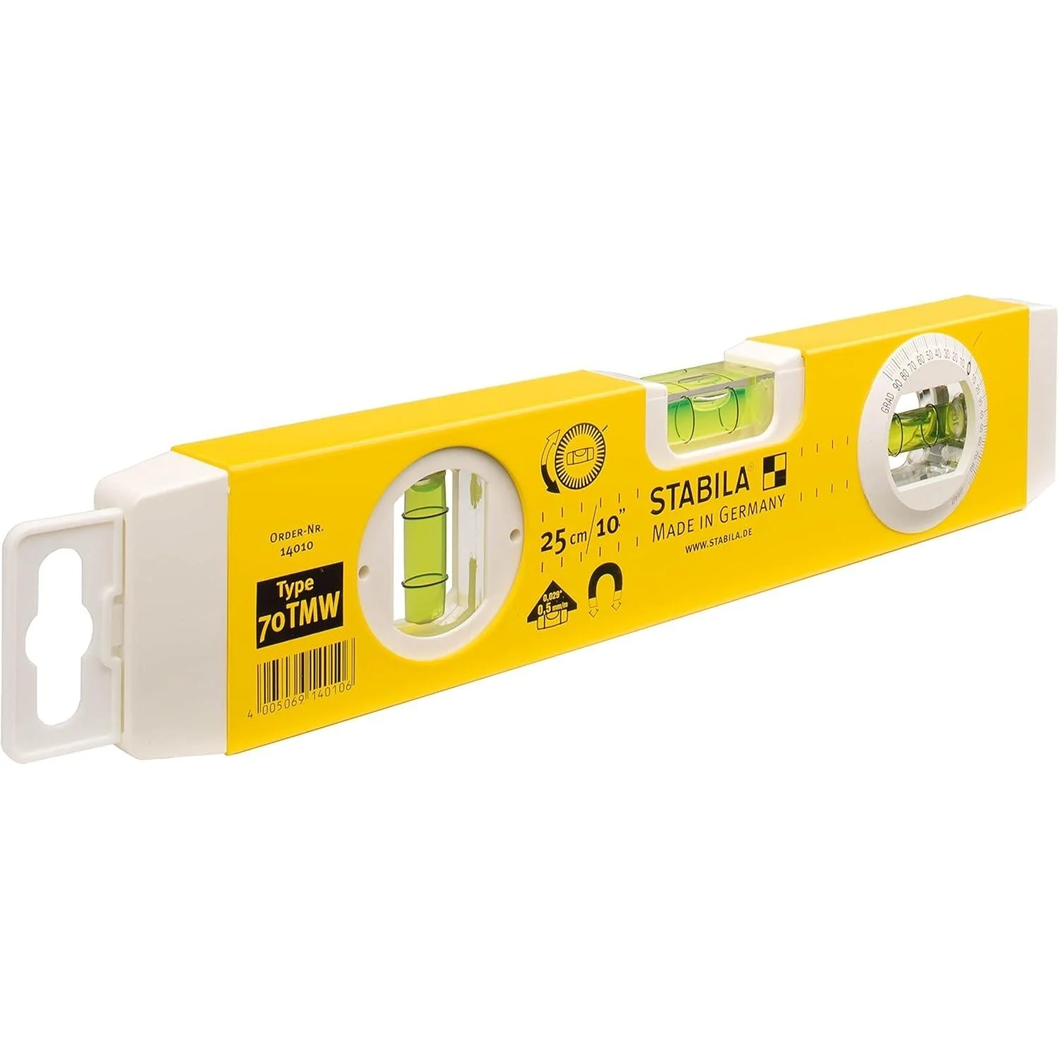 Stabila Torpedo Level 70 TMW 26cm Magnetic Base Rotatable Angle Vial For Builders