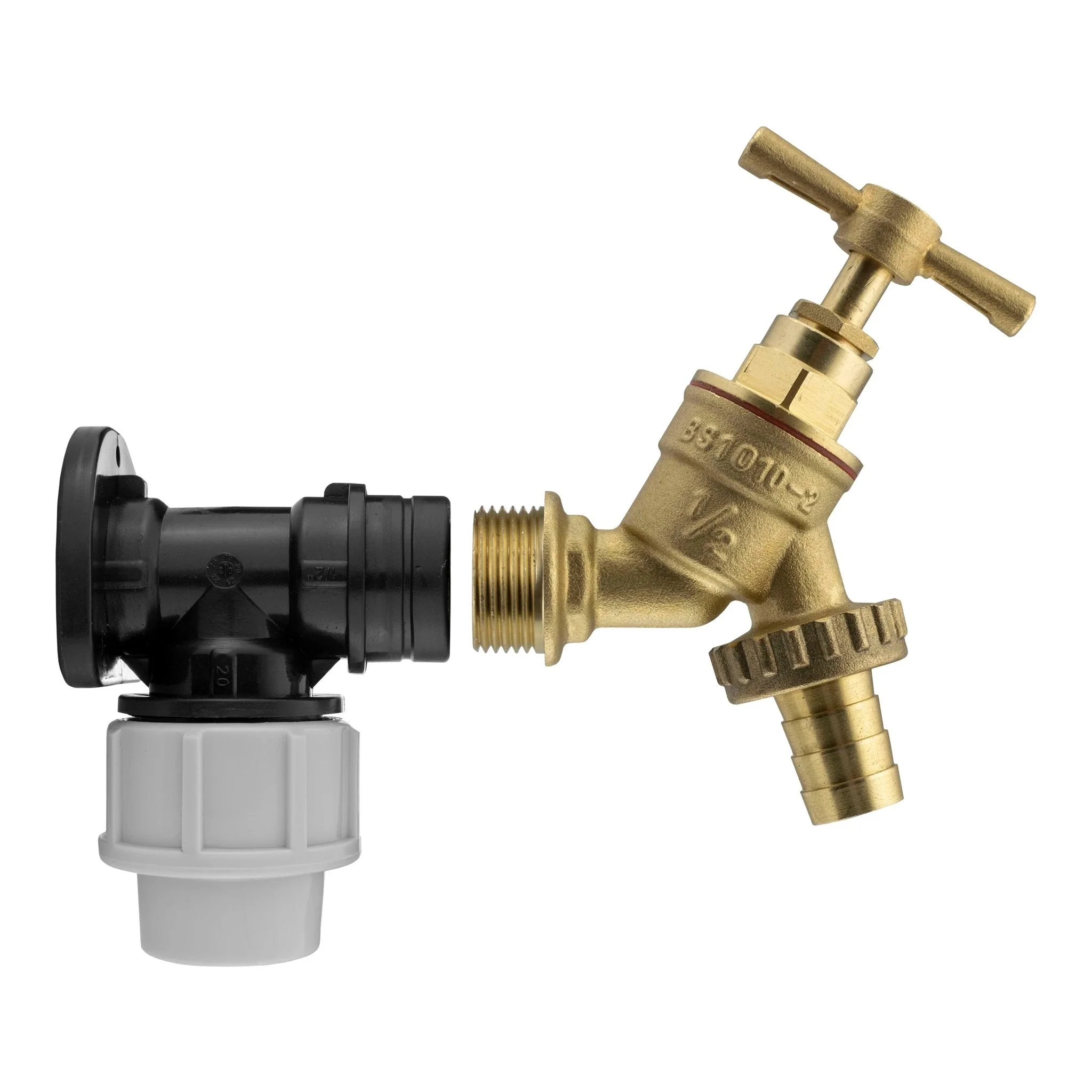 Wall Flange Kit 20mm MDPE - Brass Garden Tap 1/2" Barb - Image 2