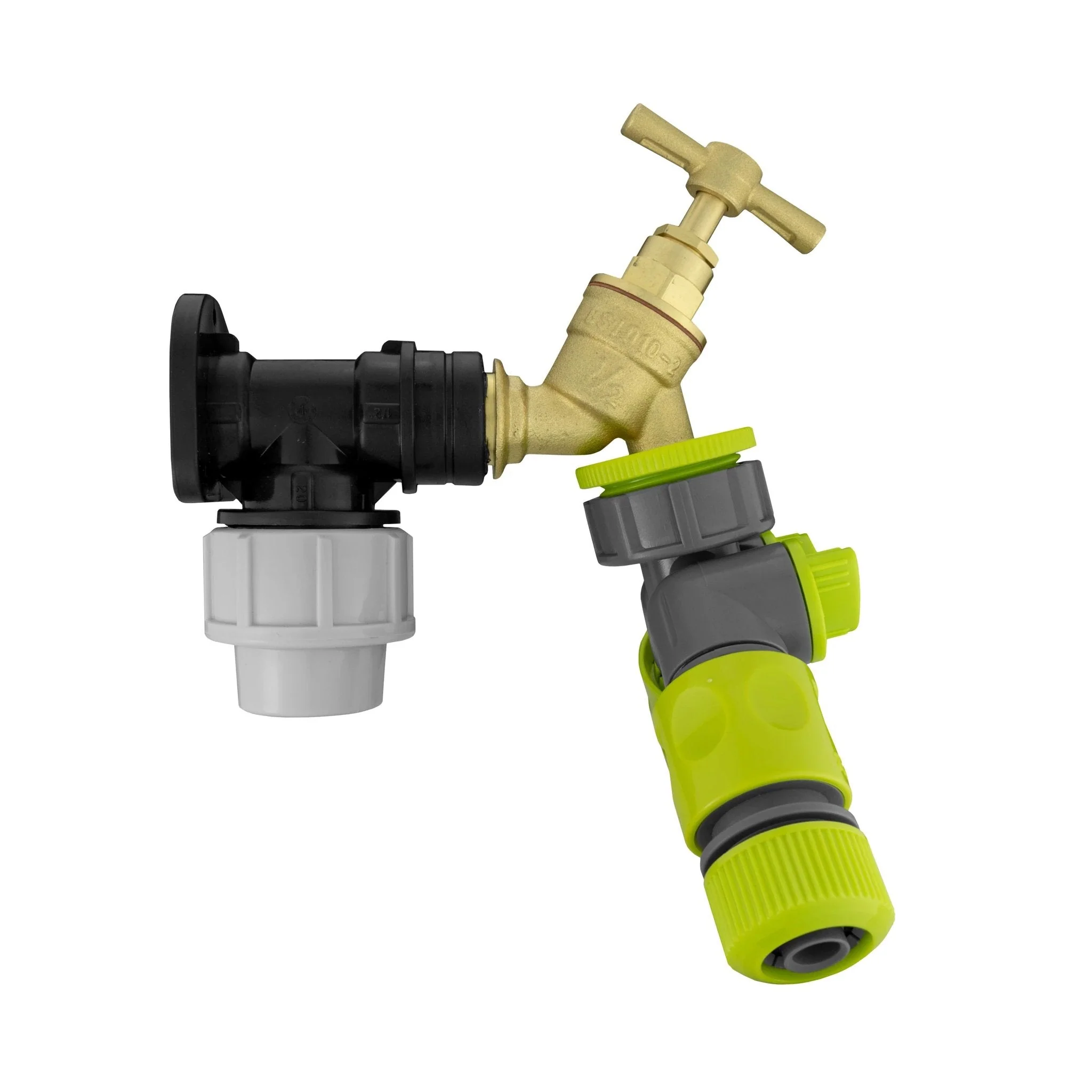 Wall Flange Kit 20mm MDPE - Brass Tap & Two Way Splitter & Connectors - Image 2