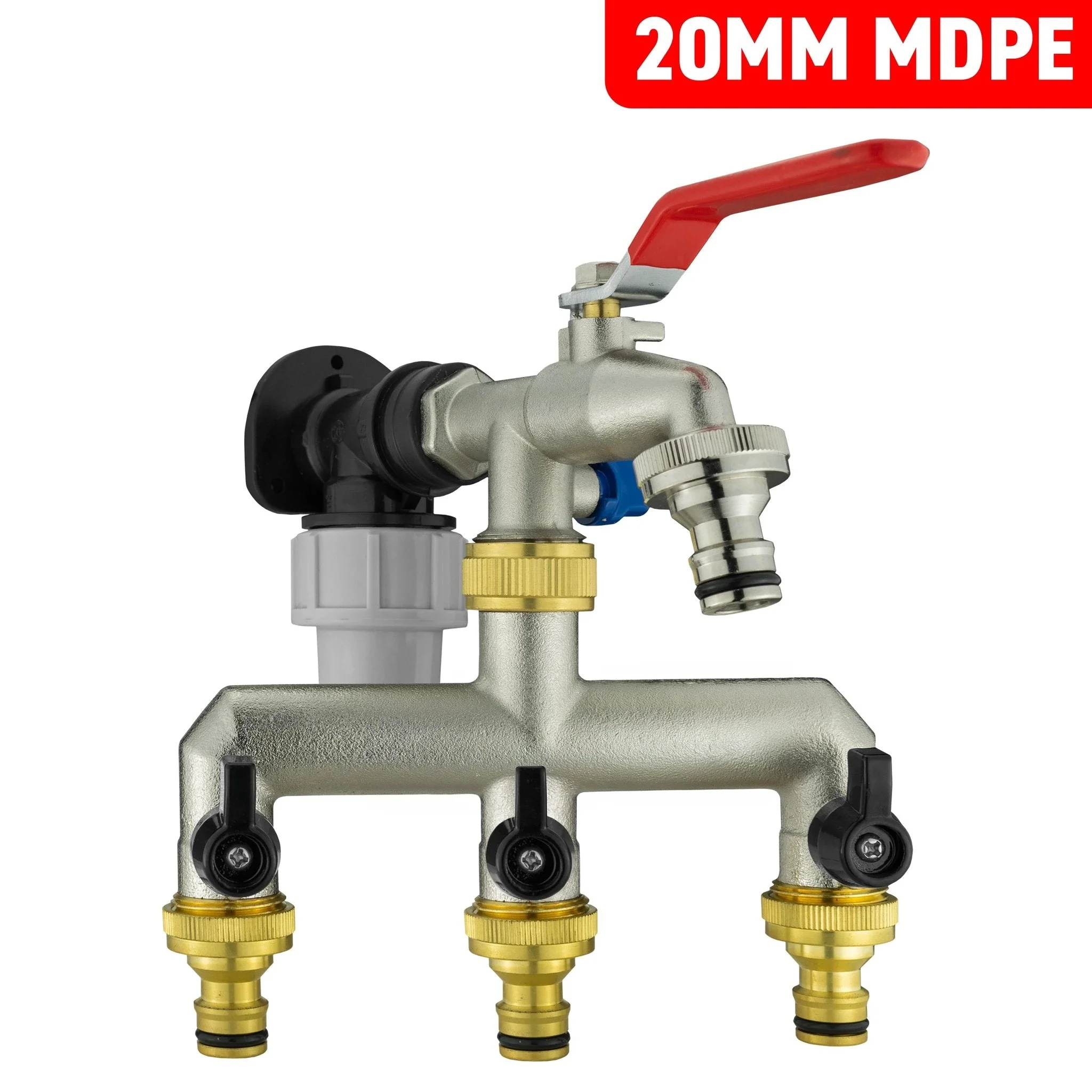 Wall Flange Kit 20mm MDPE + Quick Connect Triple Metal Splitter Tap - Image 2