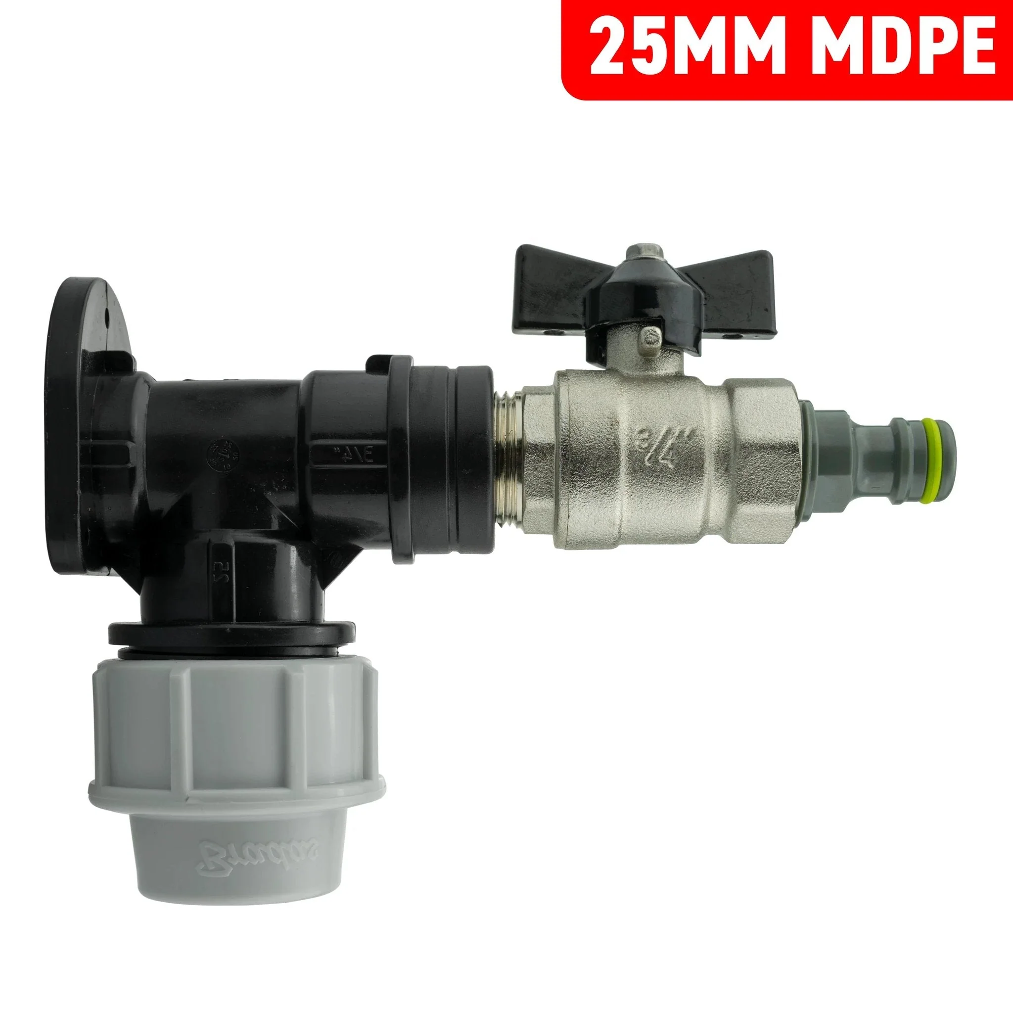 Wall Flange Kit 25mm MDPE + Bib Valve + Click Lock Male Lime - Image 3