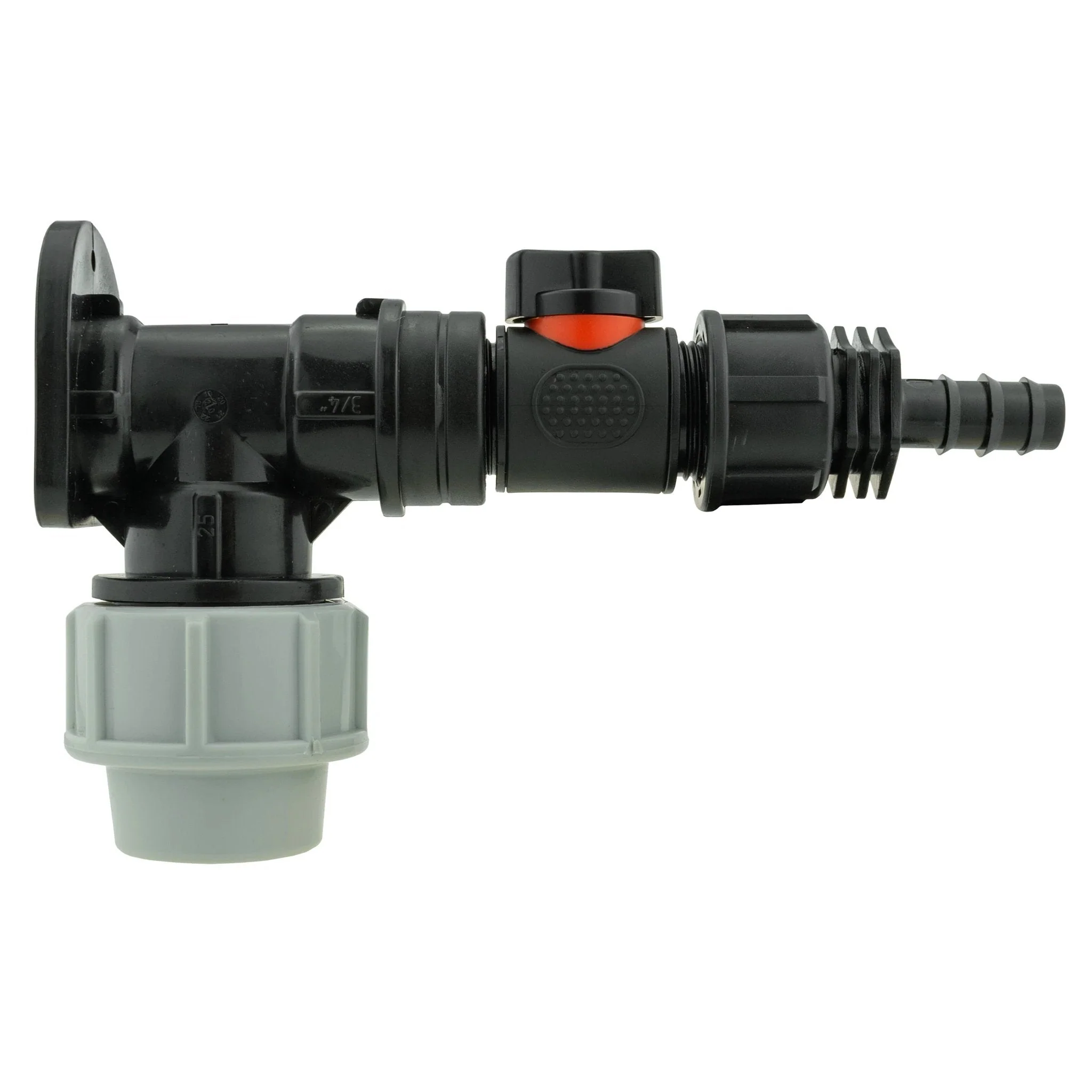 Wall Flange Kit 25mm MDPE + In-Line Valve + 1/2" Barb - Image 2