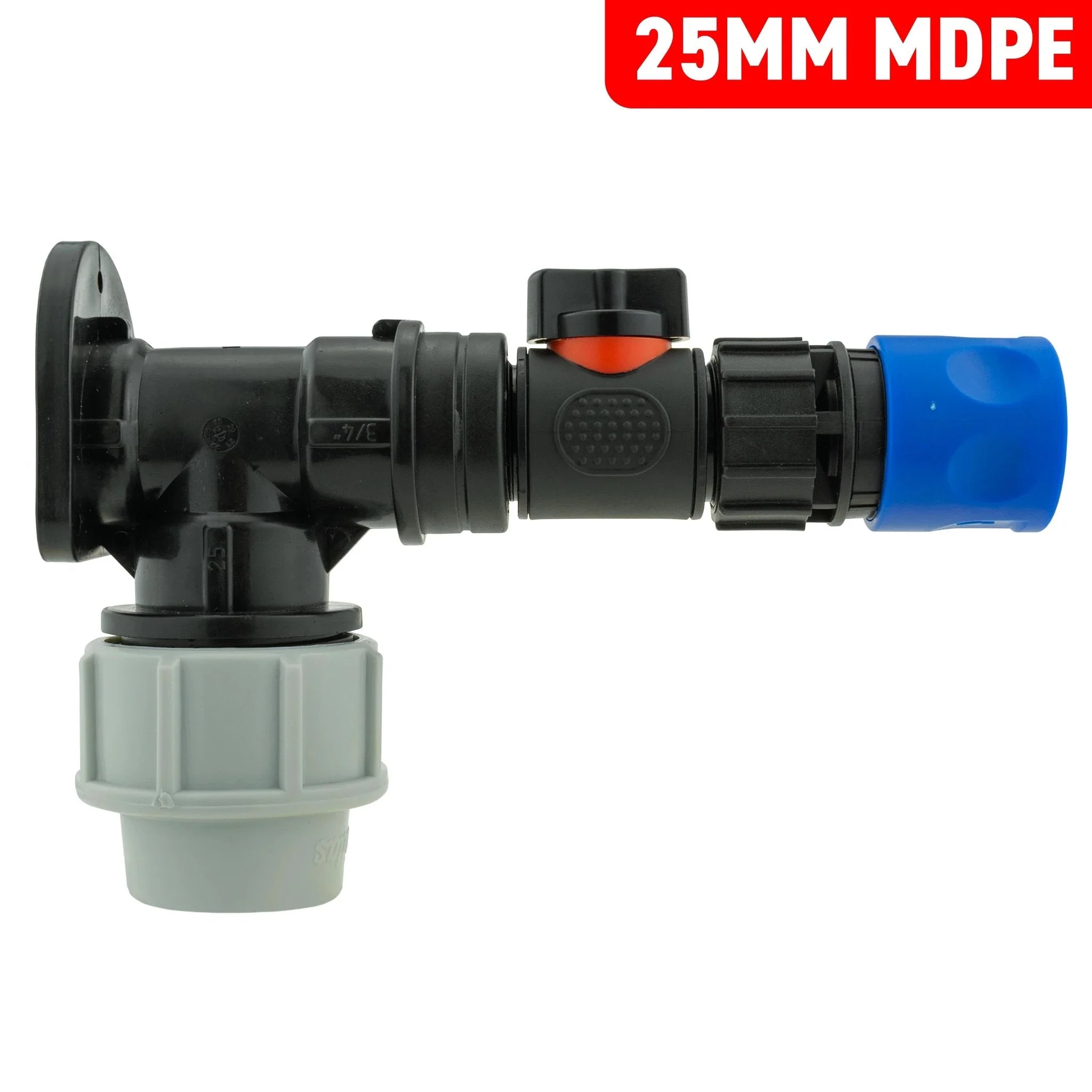 Wall Flange Kit 25mm MDPE + In-Line Valve & Female Quick Connector - Image 3