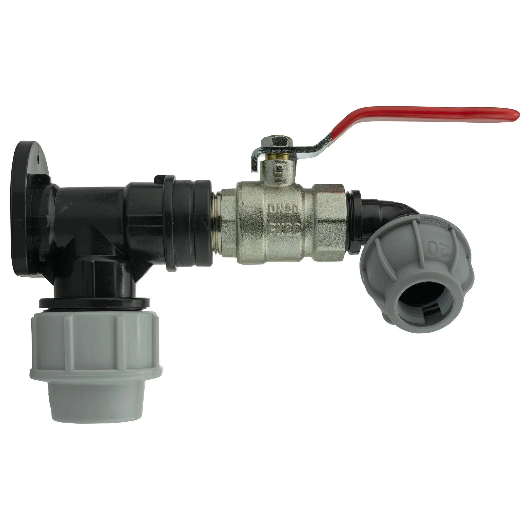 Wall Flange Kit 25mm MDPE + Lever Valve + 20mm MDPE Elbow - Image 3