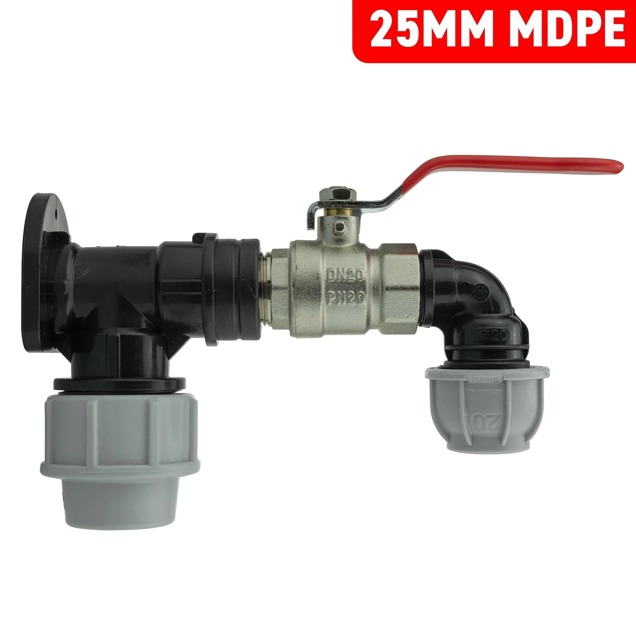 Wall Flange Kit 25mm MDPE + Lever Valve + 20mm MDPE Elbow - Image 5