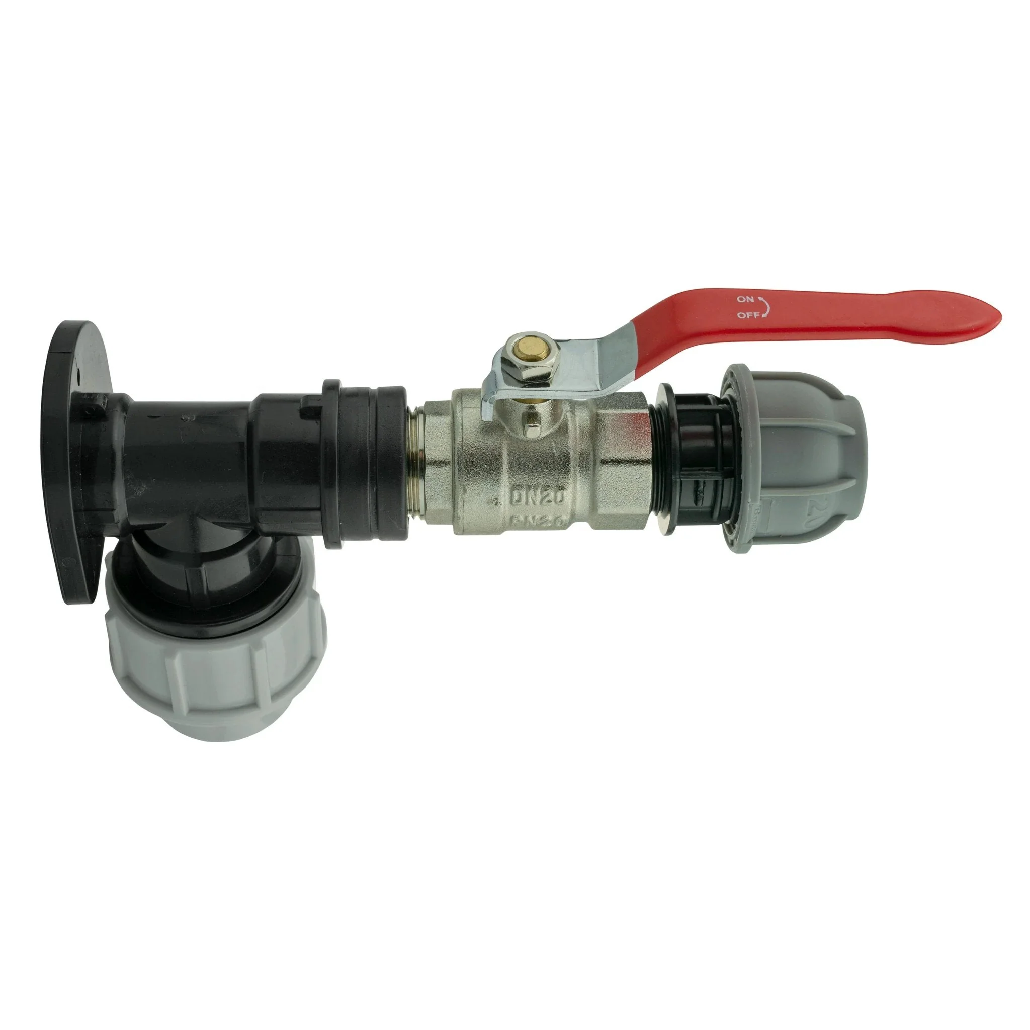 Wall Flange Kit 25mm MDPE + Lever Valve + 20mm MDPE Straight - Image 2