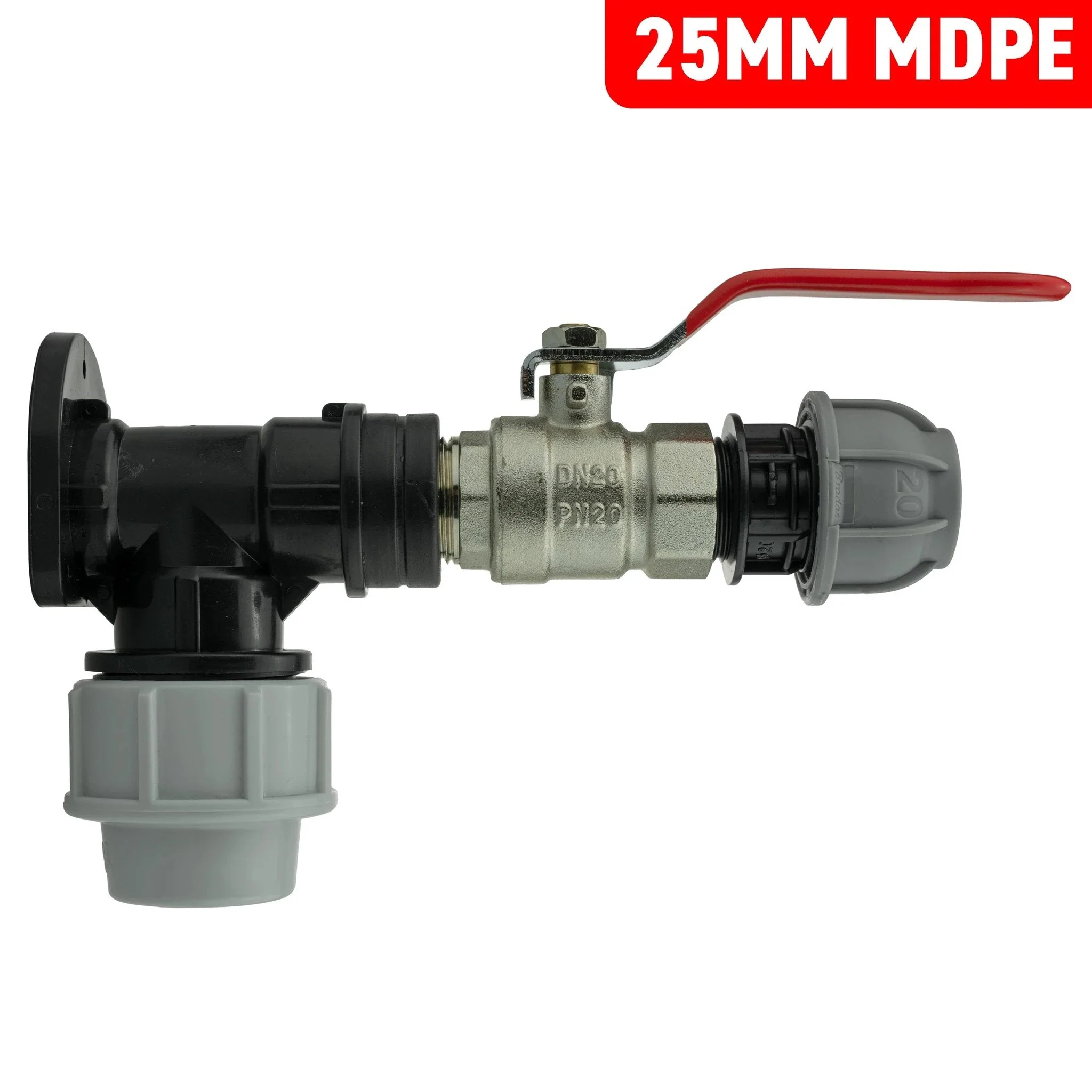 Wall Flange Kit 25mm MDPE + Lever Valve + 20mm MDPE Straight - Image 4
