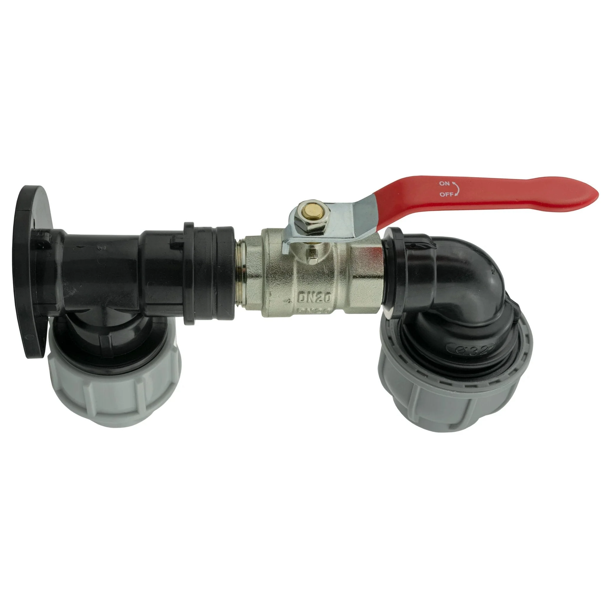 Wall Flange Kit 25mm MDPE + Lever Valve + 32mm MDPE Elbow - Image 2