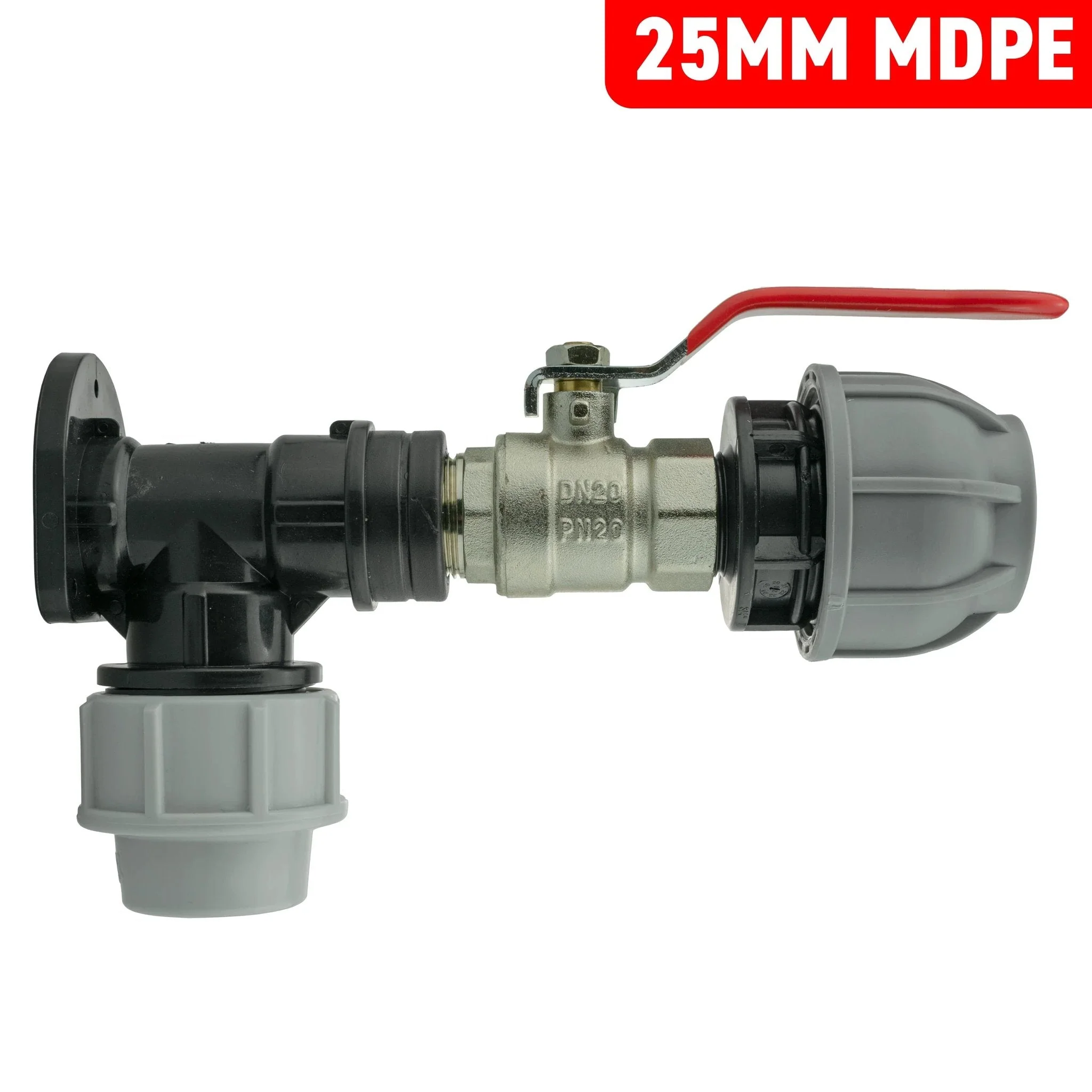 Wall Flange Kit 25mm MDPE + Lever Valve + 32mm MDPE Joiner - Image 3