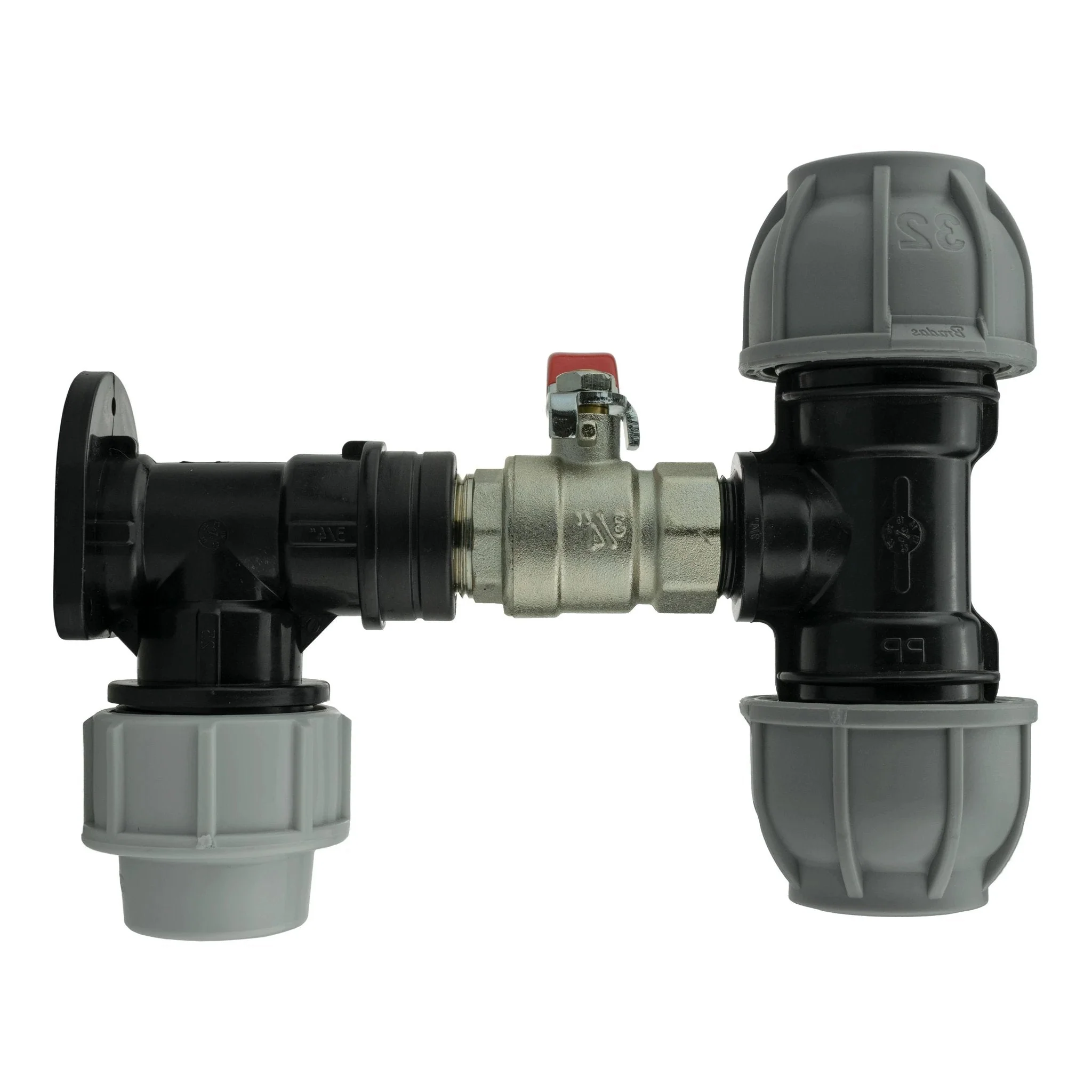 Wall Flange Kit 25mm MDPE + Lever Valve + 32mm MDPE Tee - Image 3