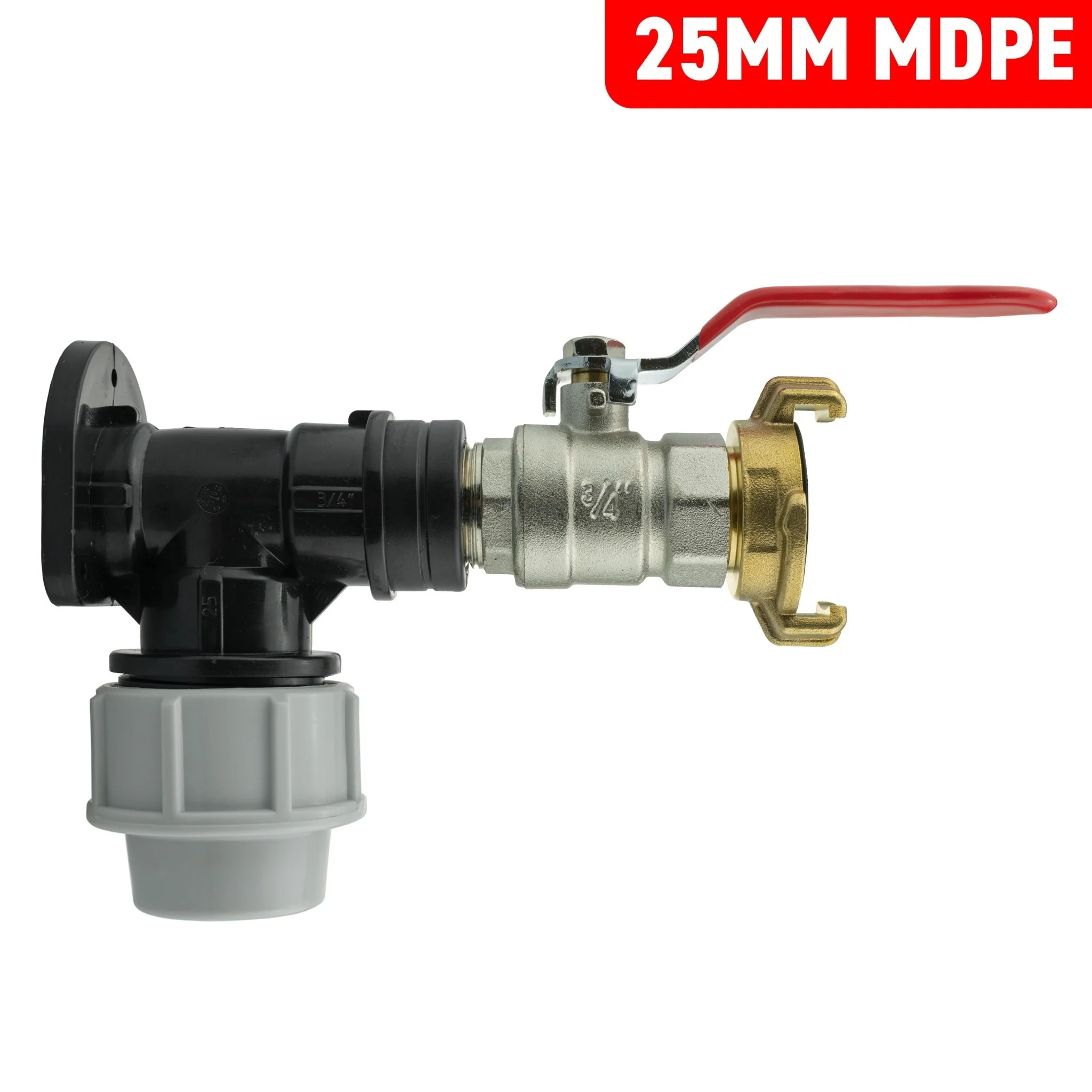 Wall Flange Kit 25mm MDPE + Lever Valve + ¾” BSP Geka - Image 2