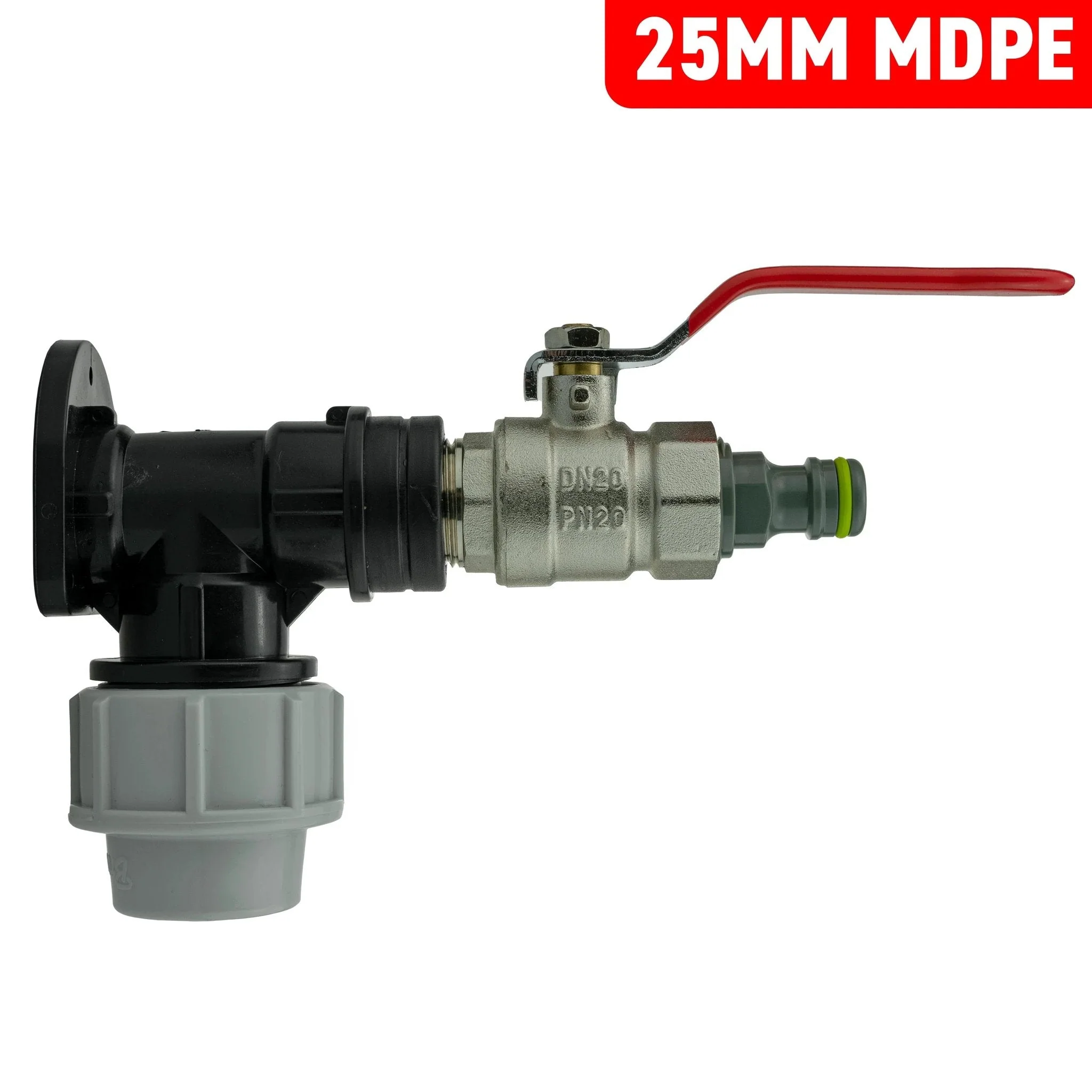 Wall Flange Kit 25mm MDPE + Lever Valve + Quick Connect Male - Image 3