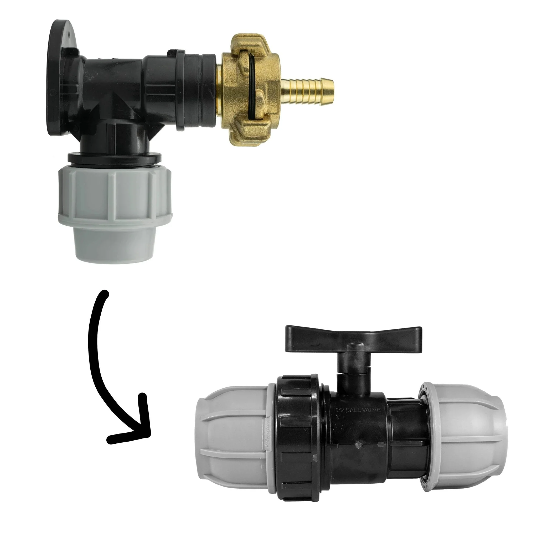 Wall Flange Kit 32mm MDPE + 32mm MDPE Valve + 13mm Barbed Geka Set