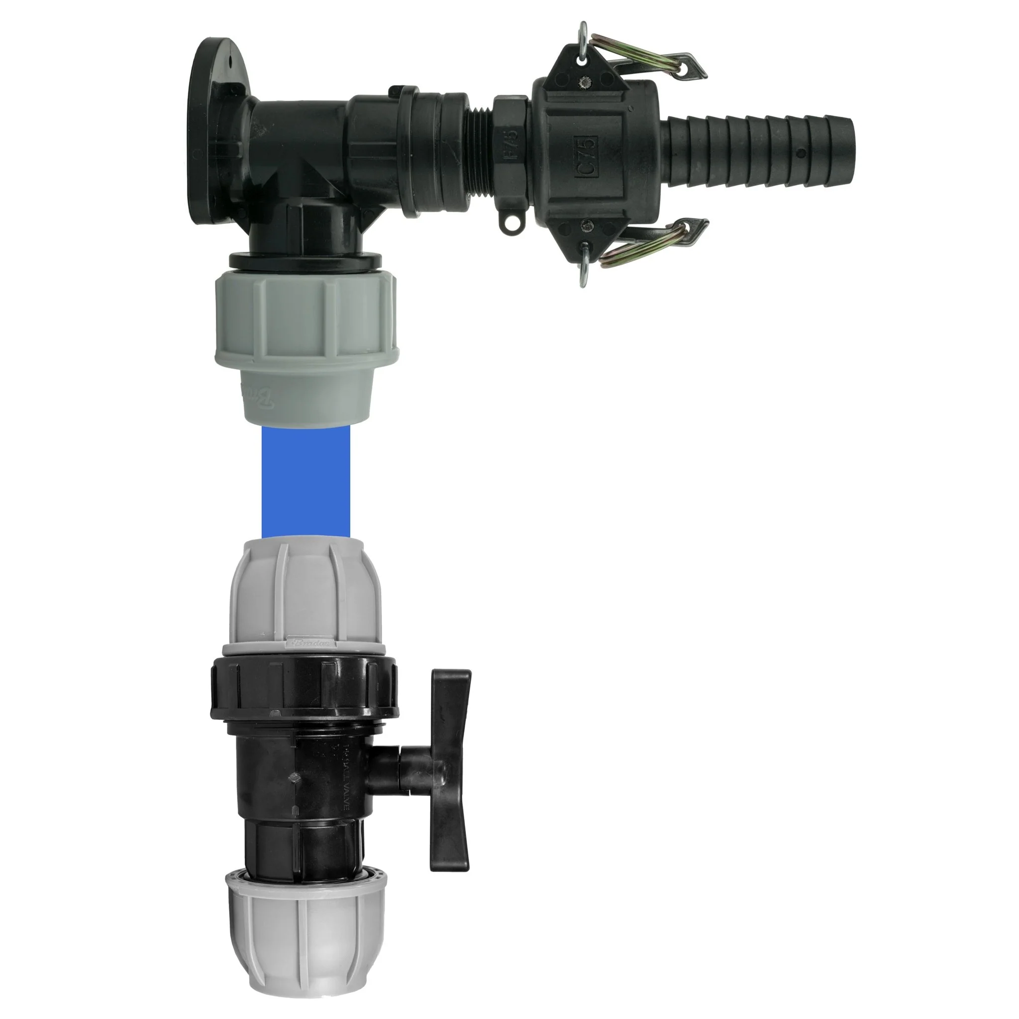 Wall Flange Kit 32mm MDPE + 32mm MDPE Valve + 3/4" Camlock Type F+C - Image 2