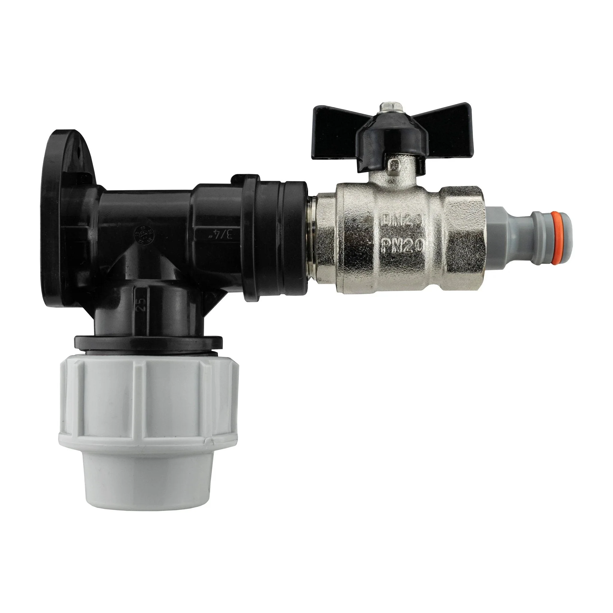 Wall Flange Kit 32mm MDPE + Bib Valve + Click Lock Male WL